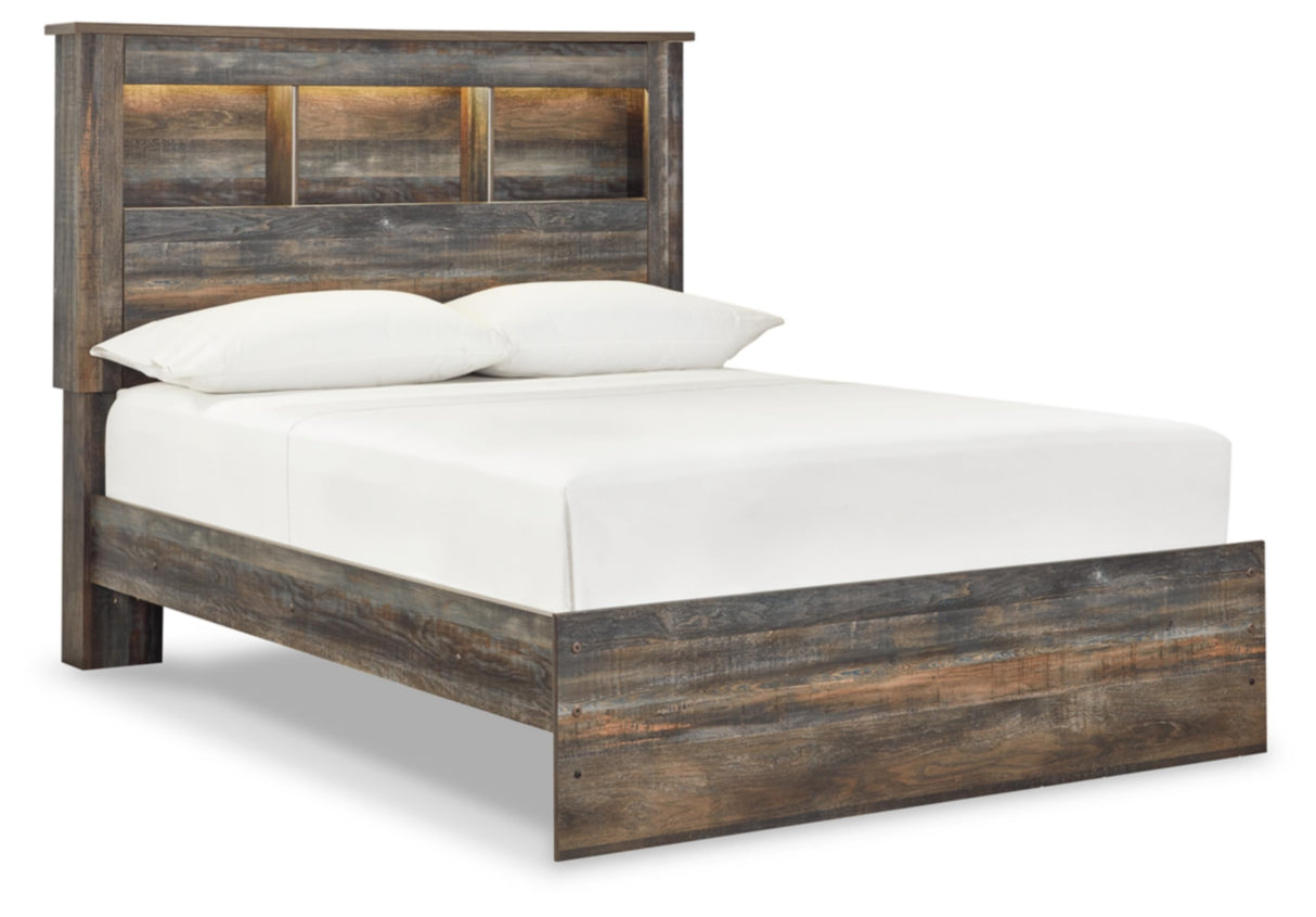 Signature Design by Ashley Drystan Rustic Full Bookcase Bed with Open Cubbies and LED Lights, Foundation or Box Spring Needed, Dark Brown & Gray Signature Design by Ashley