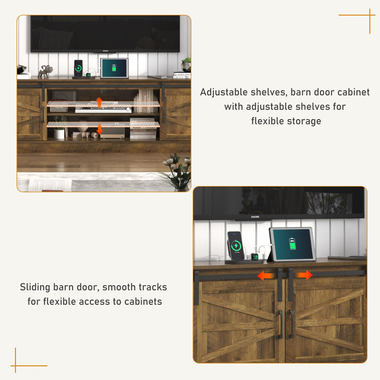 jiteentarou 103" Large Wall Unit TV Stand with Storage, Farmhouse Entertainment Center with Bookshelves for TVs up to 80", Wall Unit TV Stand with Power Outlets, TV Stands for Living Room, Brown jiteentarou