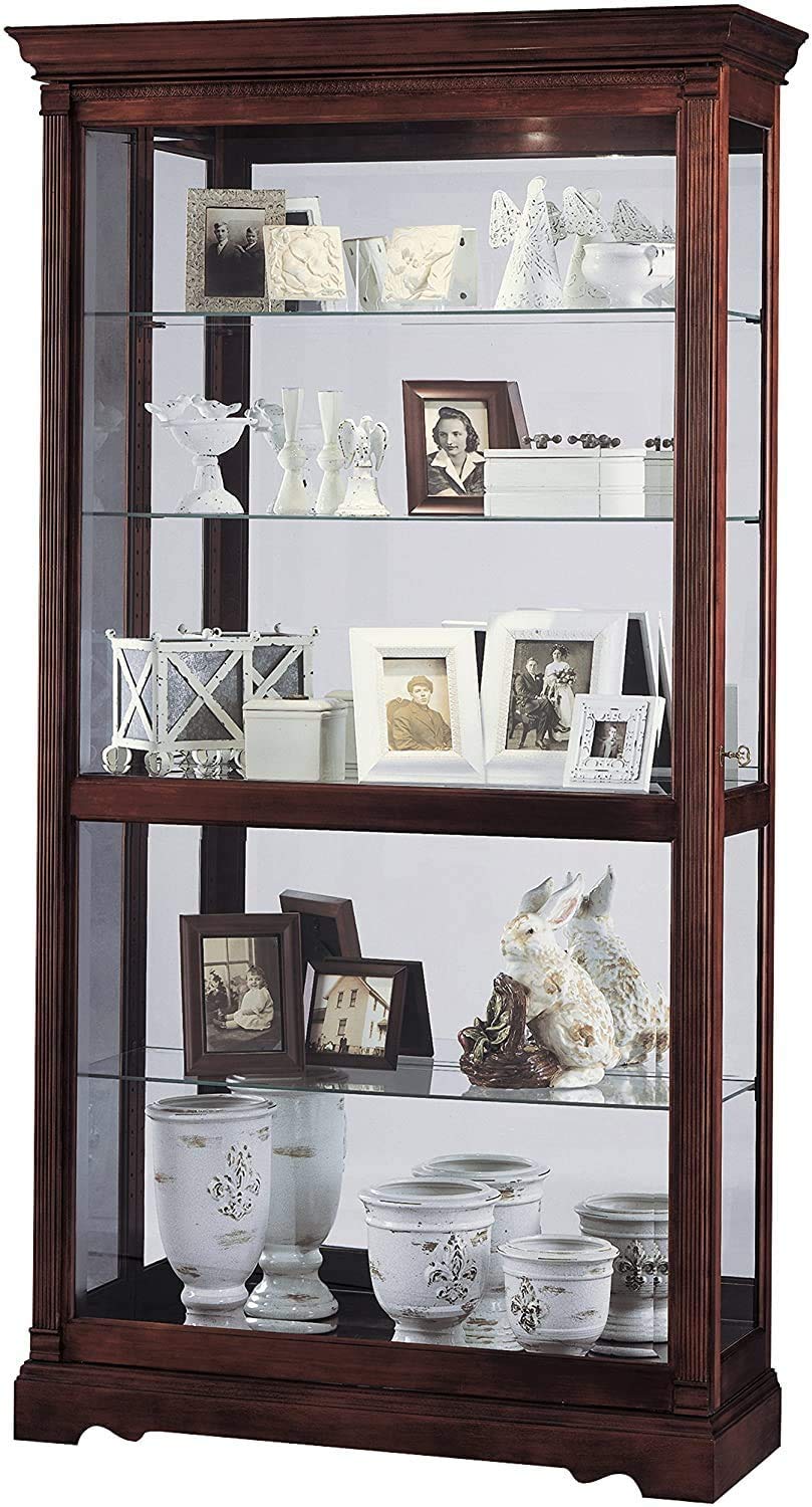 Howard Miller Dublin Curio Cabinet 680-337 – Windsor Cherry Finish Home Decor, Four Glass Shelves, Five Level Display Case with Locking Slide Door & Halogen Light Howard Miller