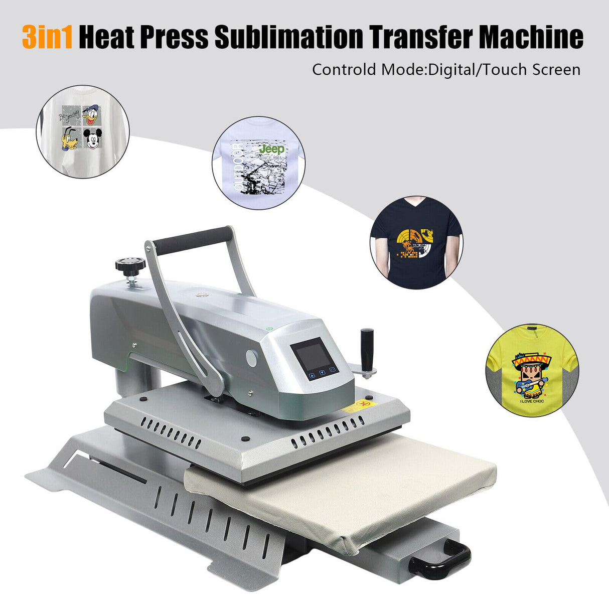 Heat Press, Swing Away Heat Press Machine with 15x15 Heat Pad Slide Out Base 1400W, for T Shirts Mugs Hat Plate Cap YINZINR