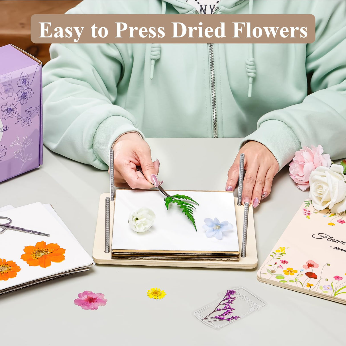 Aboofx Flower Press Kit, Craft Kits 8.6"x6.5" 8 Layers Wooden Flowers Pressing Kit for Crafts Pressed Flowers and Plant for DIY Art, Preservation for Bookmark Frame Wedding Flower Drying Aboofx