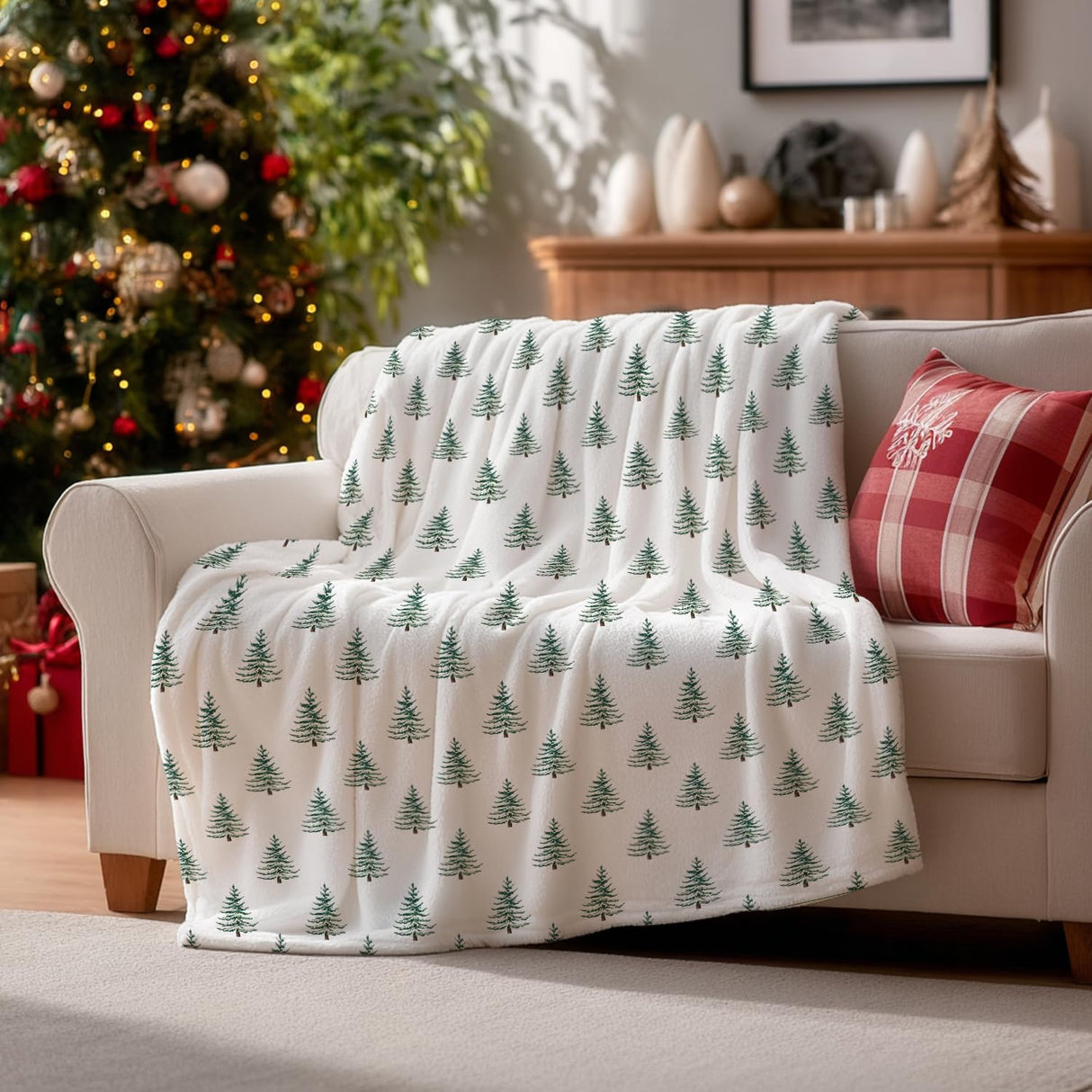 Horaldaily Christmas Flannel Blanket Throw, Christmas Trees Boho Soft Fuzzy Plush Cozy Fleece Blankets for Couch Sofa Bed Lounging, Ideal Gifts for Kids Adults Wife Self, 50x60 Horaldaily