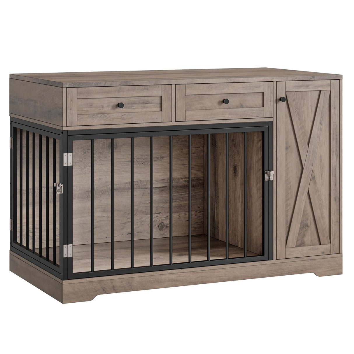 Dog Crate Furniture Kennel with Double Doors Wooden Pet House with 2 Drawers and Storage Cabinet, Indoor Dog Cage Farmhouse Modern Side End Table for Small Medium Dogs, Rustic TTVIEW