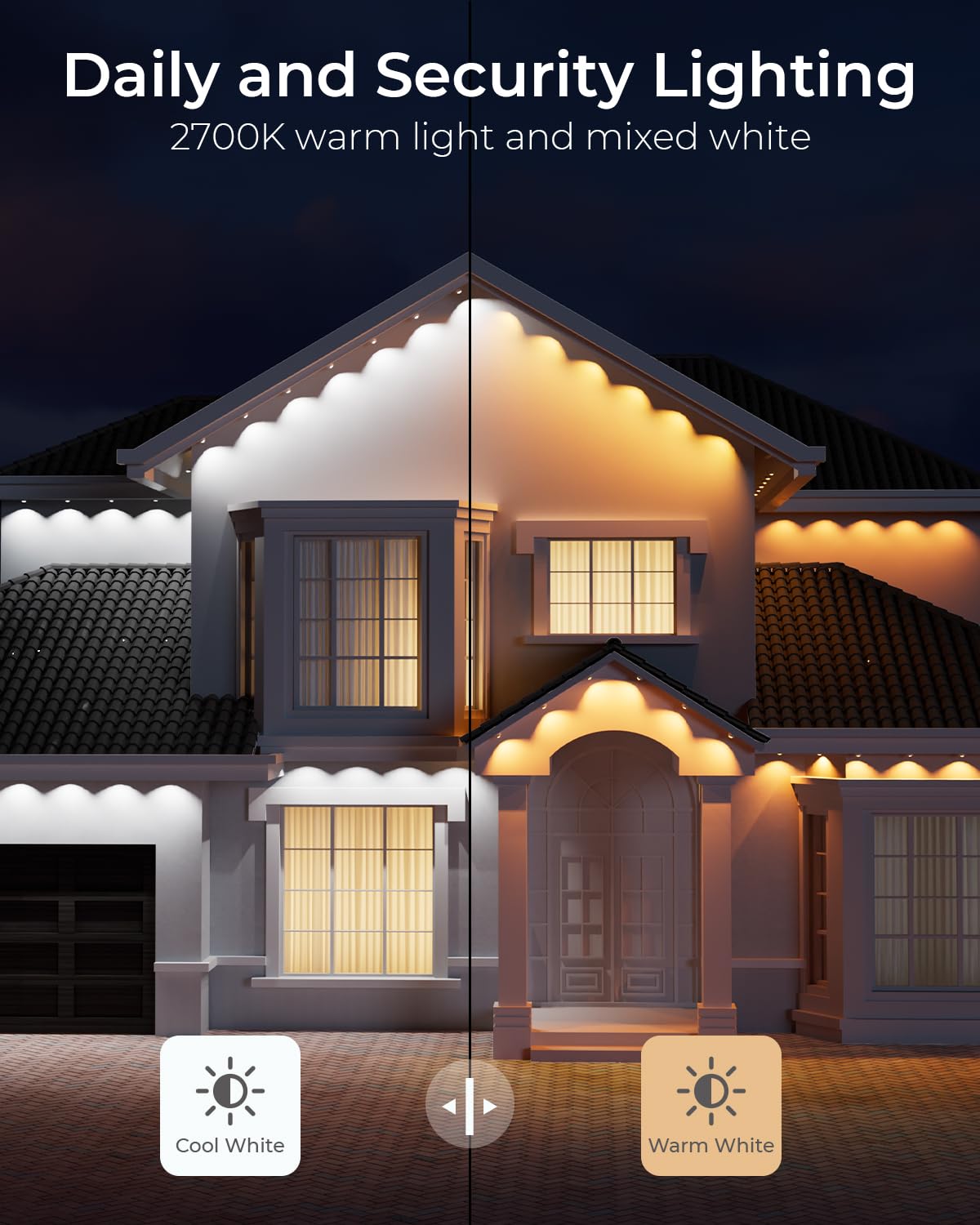 CINOTON Permanent Outdoor Lights 100ft, Smart RGBW+IC Eaves Lights with 60LEDs, IP67 Waterproof, 111 Scene Modes for Daily and Festival, Halloween Christmas Holiday Decor, APP/Voice/Remote Control CINOTON