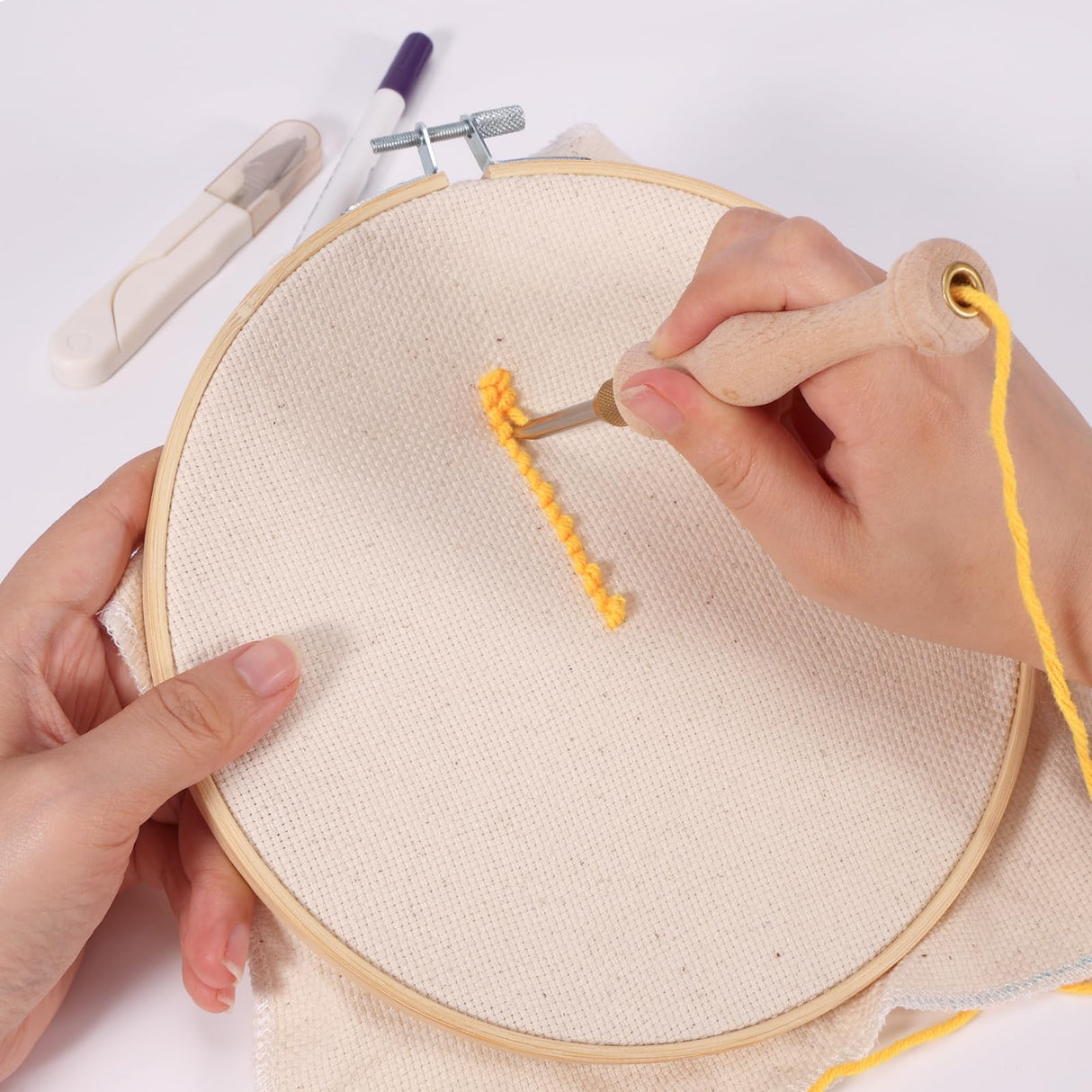 Pllieay Punch Needle, Wooden Punch Needle Tool, Adjustable Embroidery Punch Needle Tool for Punch Needle, DIY Craft Stitching Pllieay