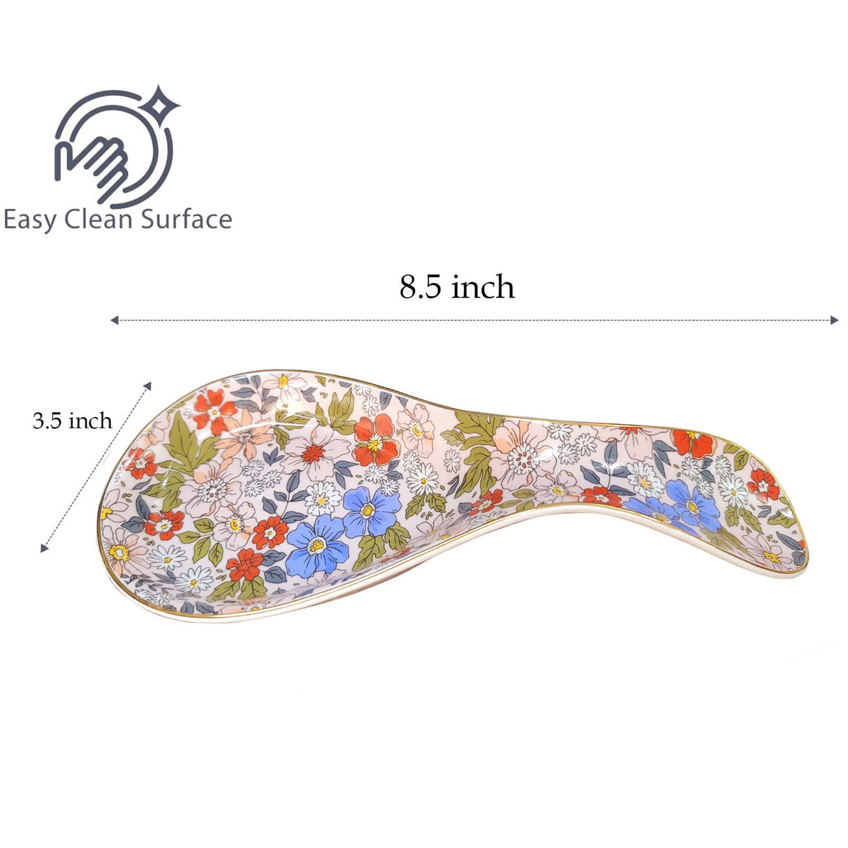LEAZUL Ceramic Spoon Rest for Stove Top Large Spoon Holder Farmhouse Spoon Rest for Kitchen Counter Floral Coffee Spoon Rest Flowers Print Cooking Utensil Tools Rest Modern Kitchen Decor LEAZUL