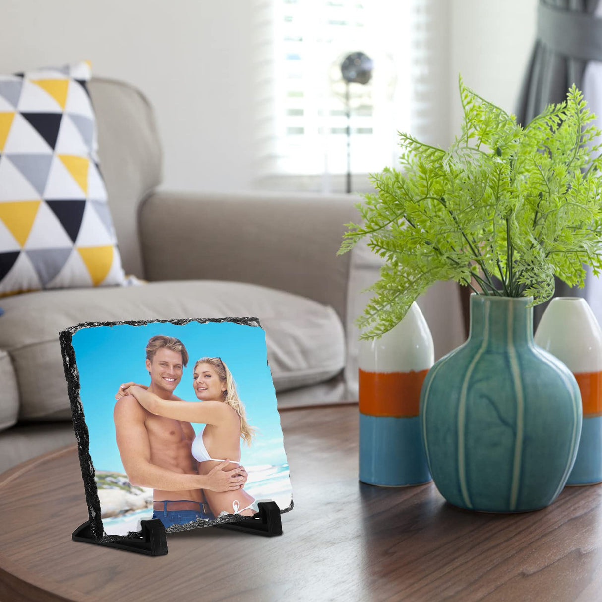 Nicunom 4 Pack Sublimation Blank Slate Rock Photo Plaque Frame with Display Stand, Personalized Rectangular Picture Stone Frame, DIY Gift for Easter Father's Day Birthday Wedding, 7.5 x 5.5 In Nicunom