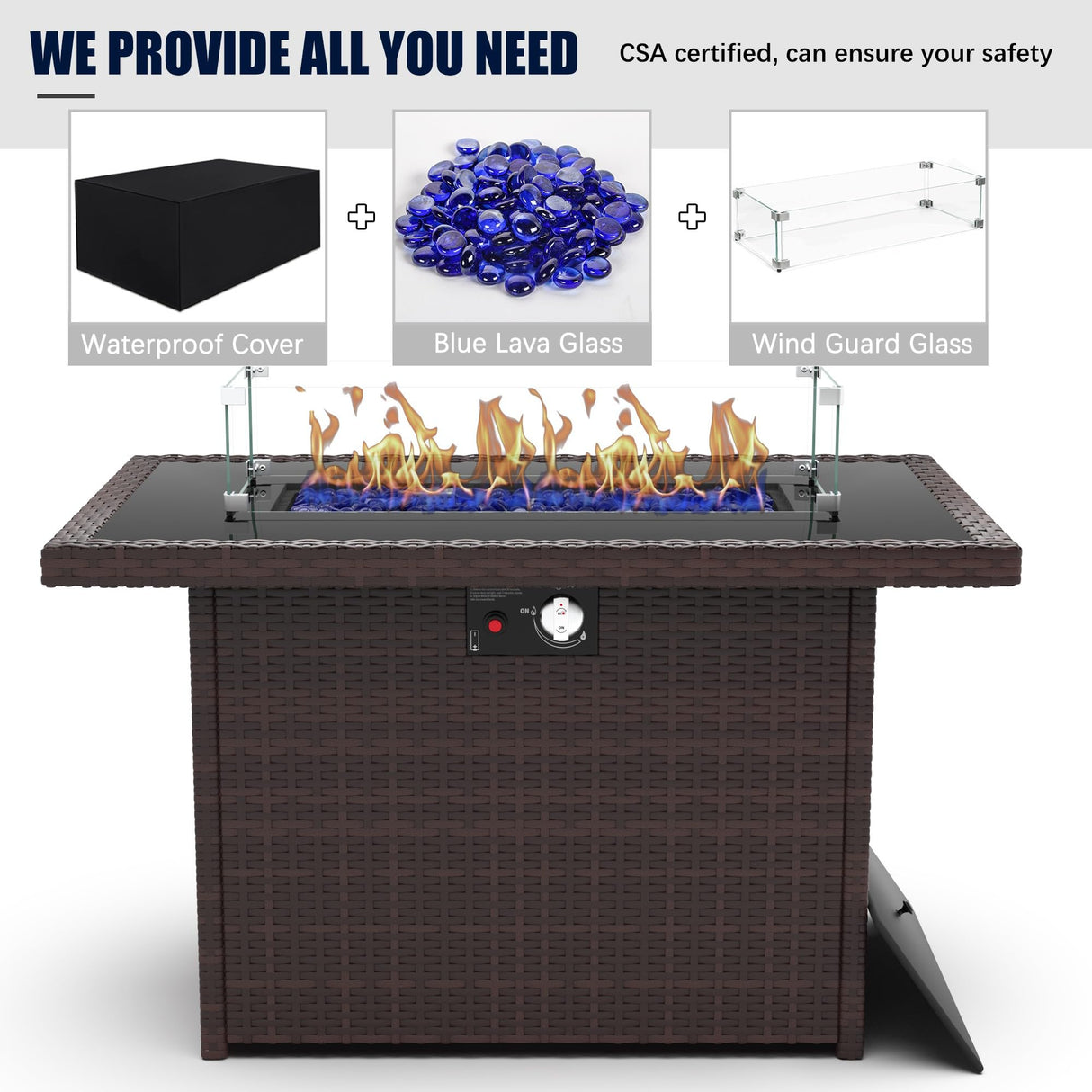 LayinSun 10 Pieces Outdoor Patio Furniture Set with Fire Pit Table, Rattan Wicker Sectional Swivel Rocker Chairs Sets LayinSun