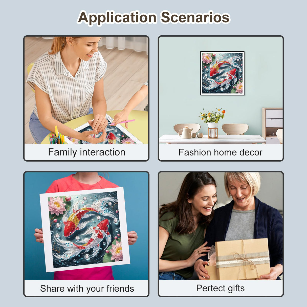 Acudotr Diamond Painting Kits for Adults Fish, 5D Special Shape Diamond Art Kits for Beginners, Crystal Rhinestones Diamond Painting for Home Wall Decoration, 12×12 Inch Acudotr