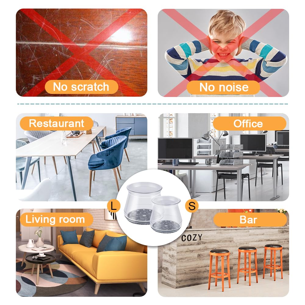 32 Pcs Chair Leg Protectors for Hardwood Floors, Silicone Felt Furniture Leg Cover Pad for Protecting Floors from Scratches and Noise, Smooth Moving for Chair Feet(Large fit : 1.3'' - 2'') OASMU