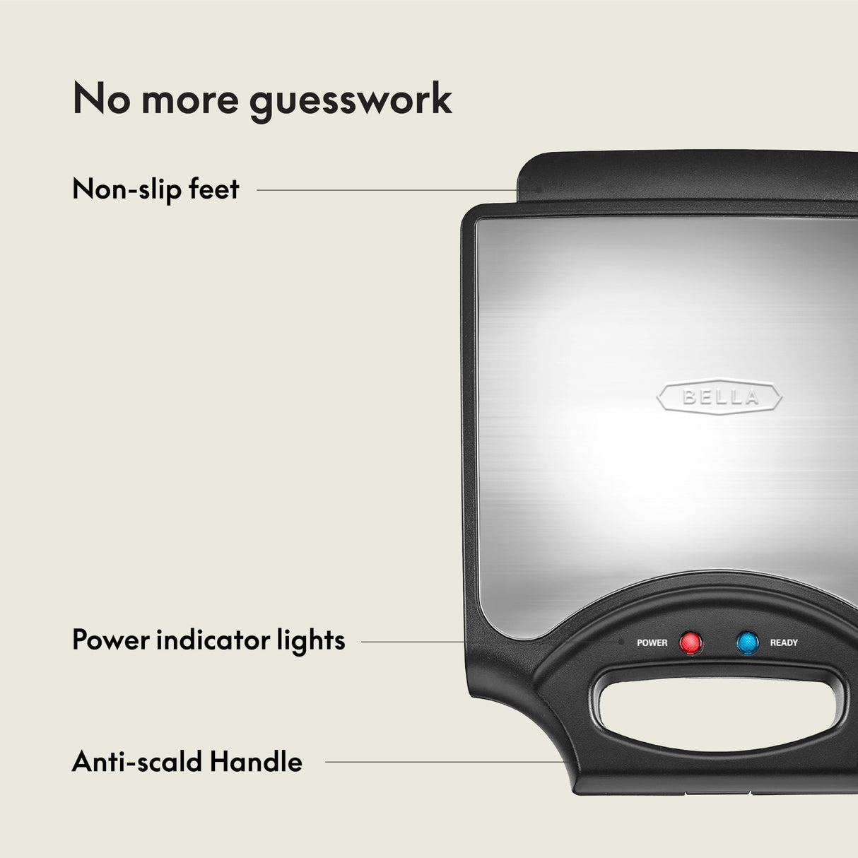 BELLA Classic Waffle Iron, 4 Square Belgian Waffle Maker, Non-stick Extra Large Plates for Easy Cleanup, Cool Touch Handles, Stainless Steel, Black, 1400W BELLA