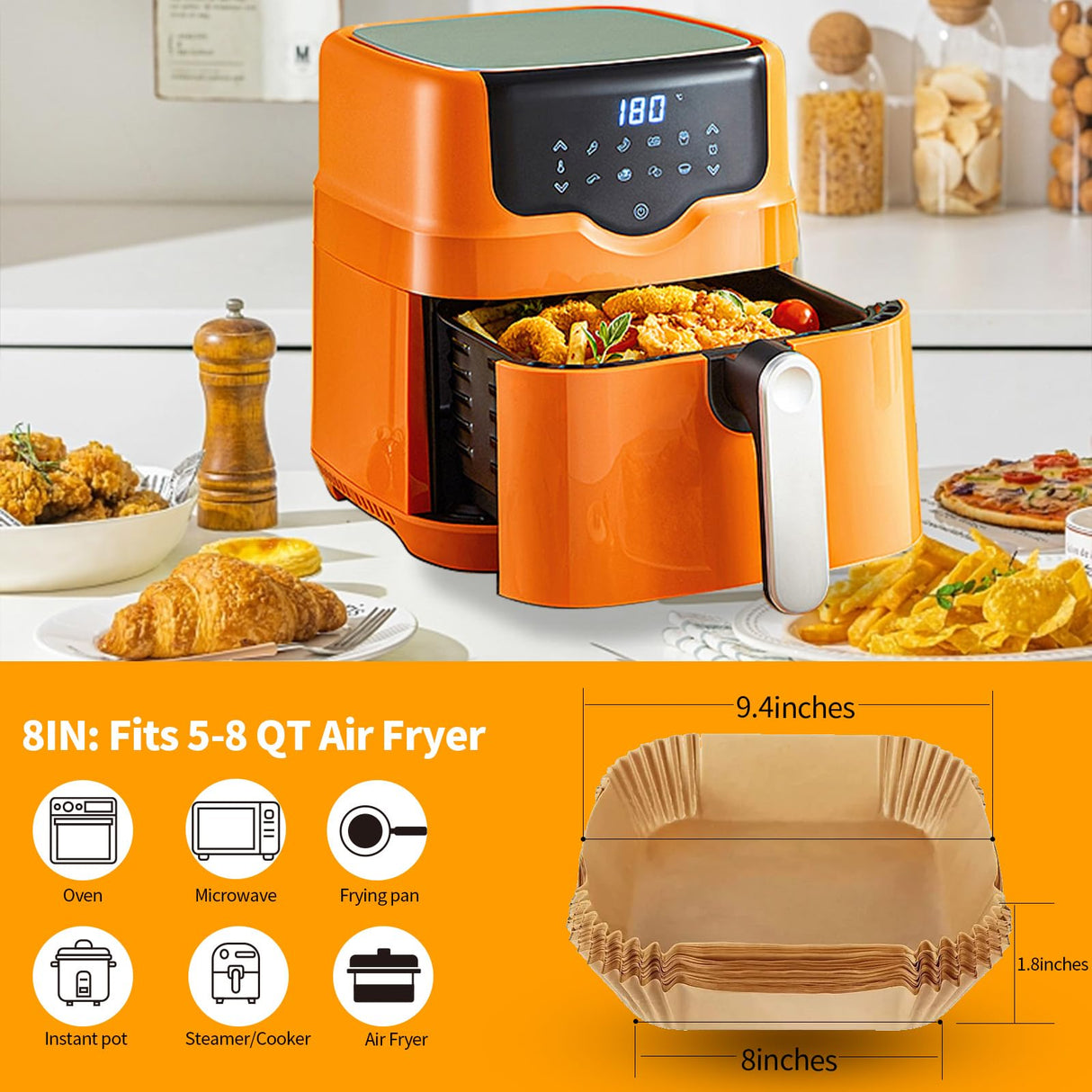 YOISDJL 150pcs Air Fryer Liners, 8.7" Square Parchment Disposable Paper Liner for Air Fryer, Baking, Roasting and Microwave, Non-Stick liner Accessories YOISDJL