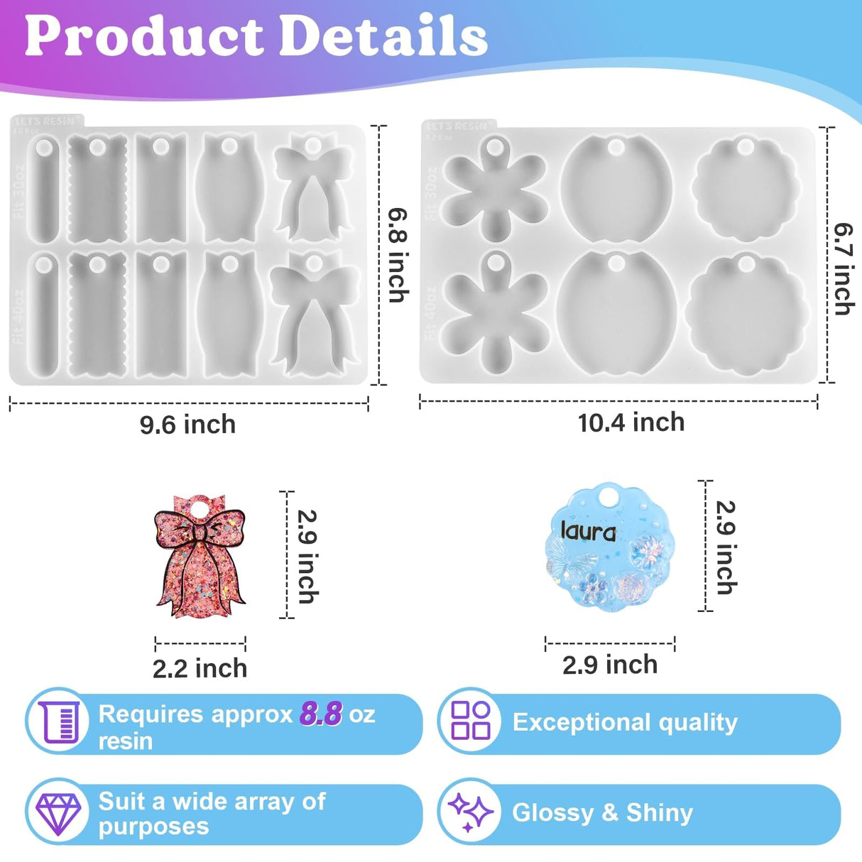 LET'S RESIN Name Plates Resin Molds, 16 Cavities 2Pcs Silicone Name Tag Resin Molds for Tumbler Cup Lid, Epoxy Resin Molds for Stanley Cups, Keychain, Resin Art LET'S RESIN