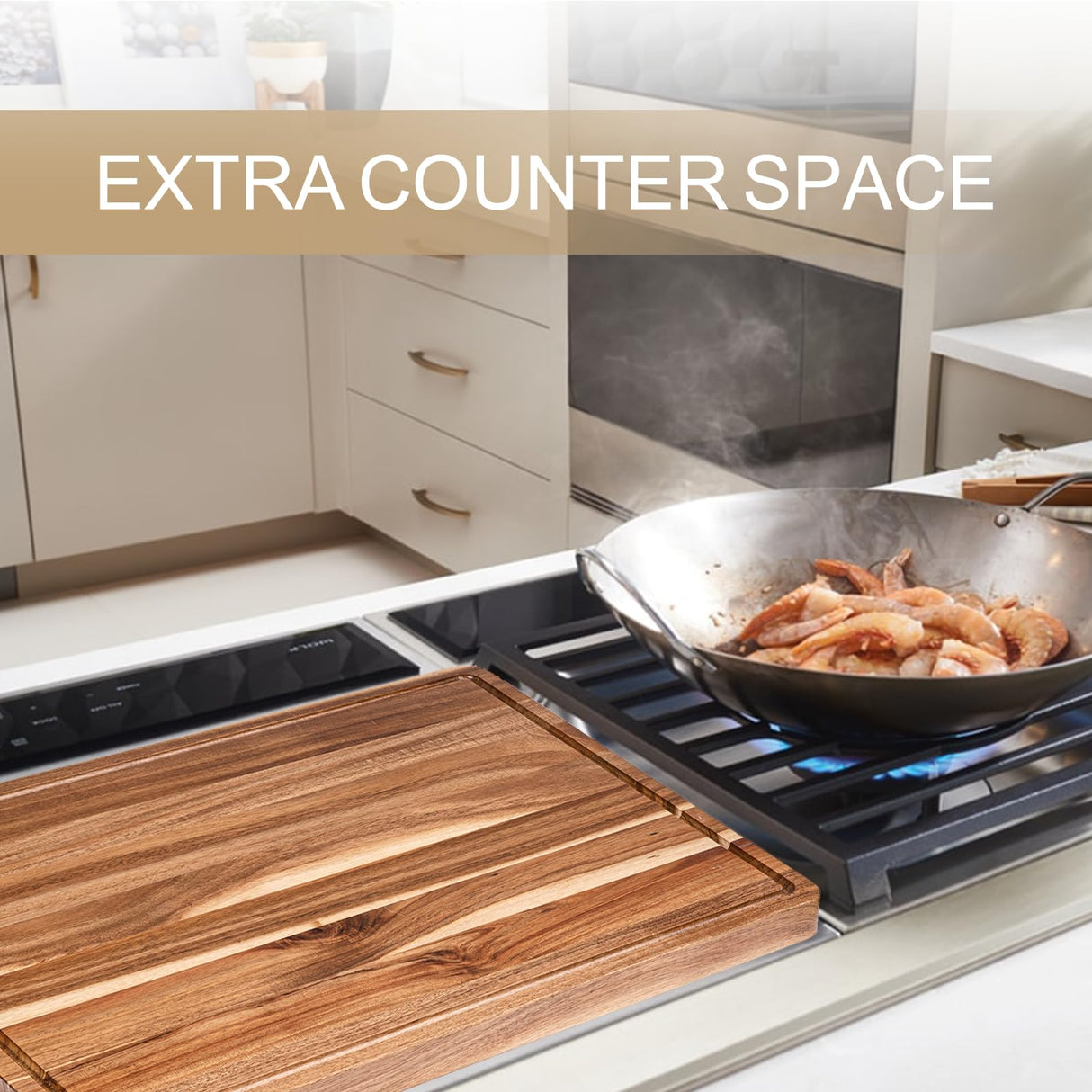 Extra Large Acacia Wood Cutting Board for Kitchen, 24 x 18 Inch Large Butcher Block Chopping Board with Juice Groove, Thick Wood Cutting Boards Fashionwu