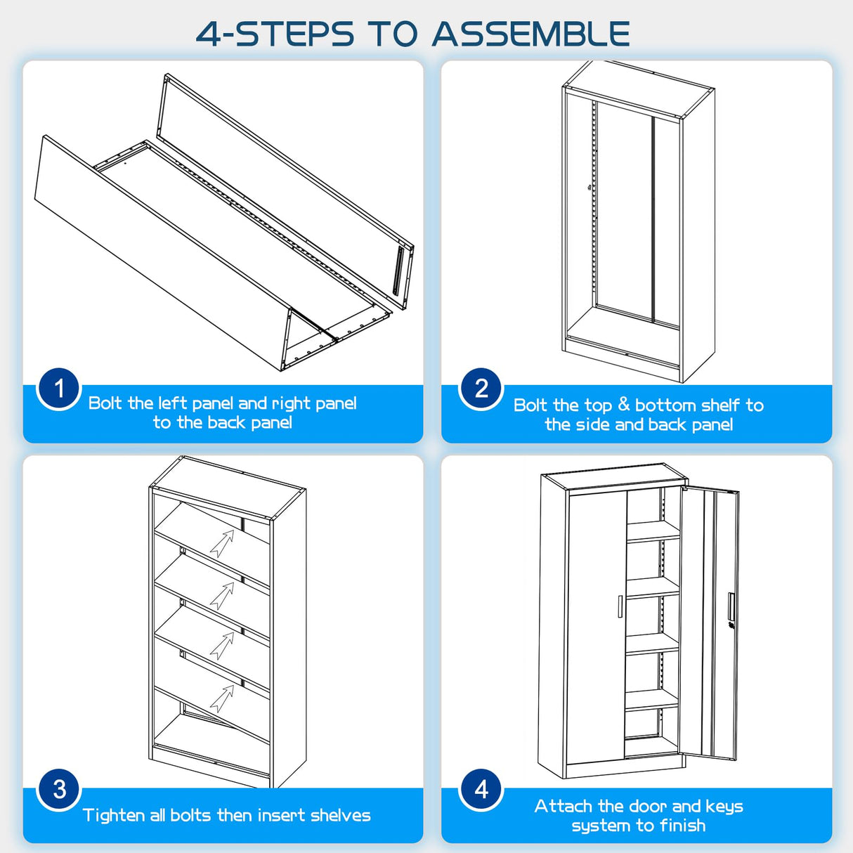 Maemttes 72" Metal Storage Cabinet with Doors and Shelves, Tall Garage Cabinets Lockable File Cabinet, Heavy-Duty Locker Cabinet Tool Cabinets for Garage, Office, Home, Kitchen (Black) Maemttes