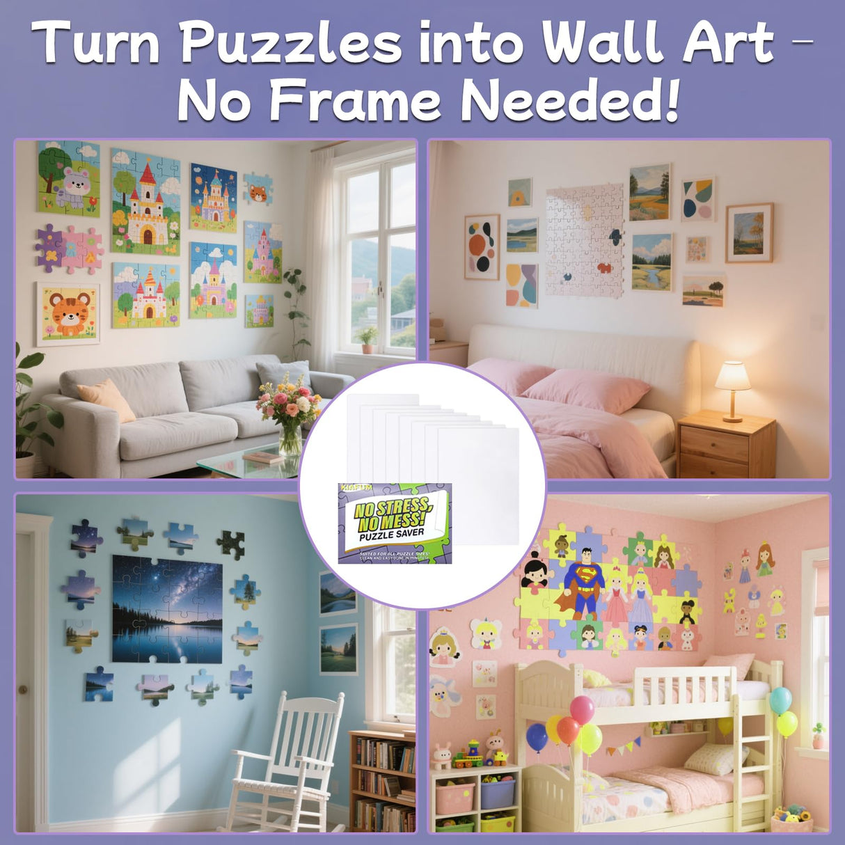 Adhesive Puzzle Saver Sheets, 8pcs Puzzles Glue Sheets, Peel and Stick Puzzle Sticker Sheets Preserve 1000 Pieces Jigsaw Puzzles in Minutes KIAFUM