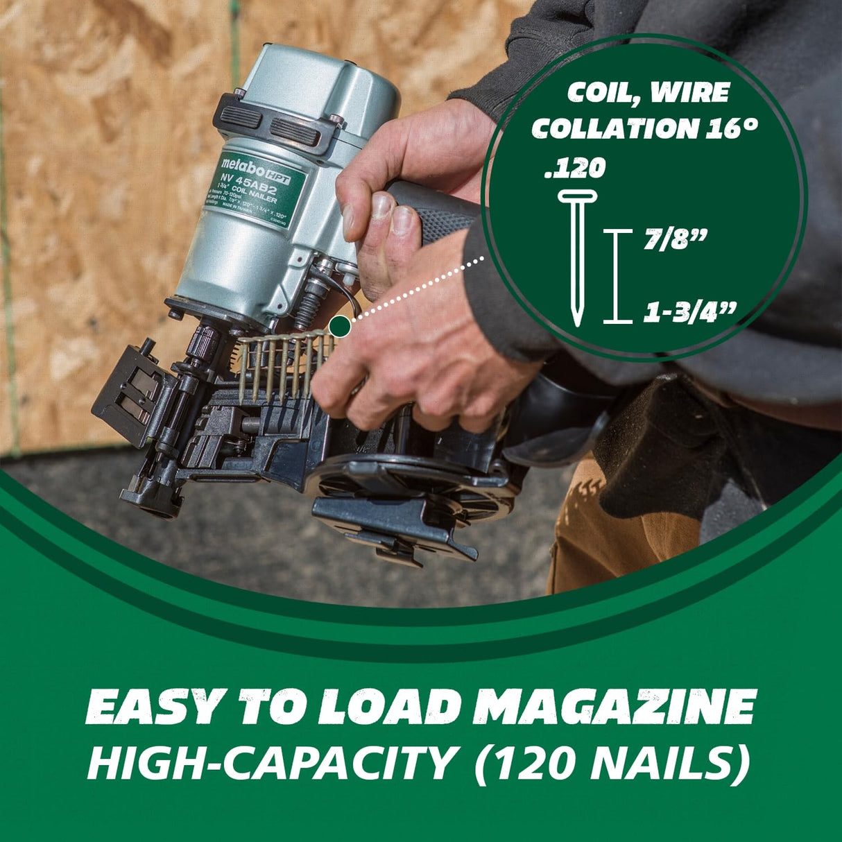 Metabo HPT Roofing Nailer, Pro-preferred Pneumatic Power Nailers in Roofing tools, Pneumatic Roofing Nailer for Asphalt Roofing Shingles, Nailer 16 Degree 7/8″ to 1-3/4″ Roofing Nails, NV45AB2 Metabo HPT