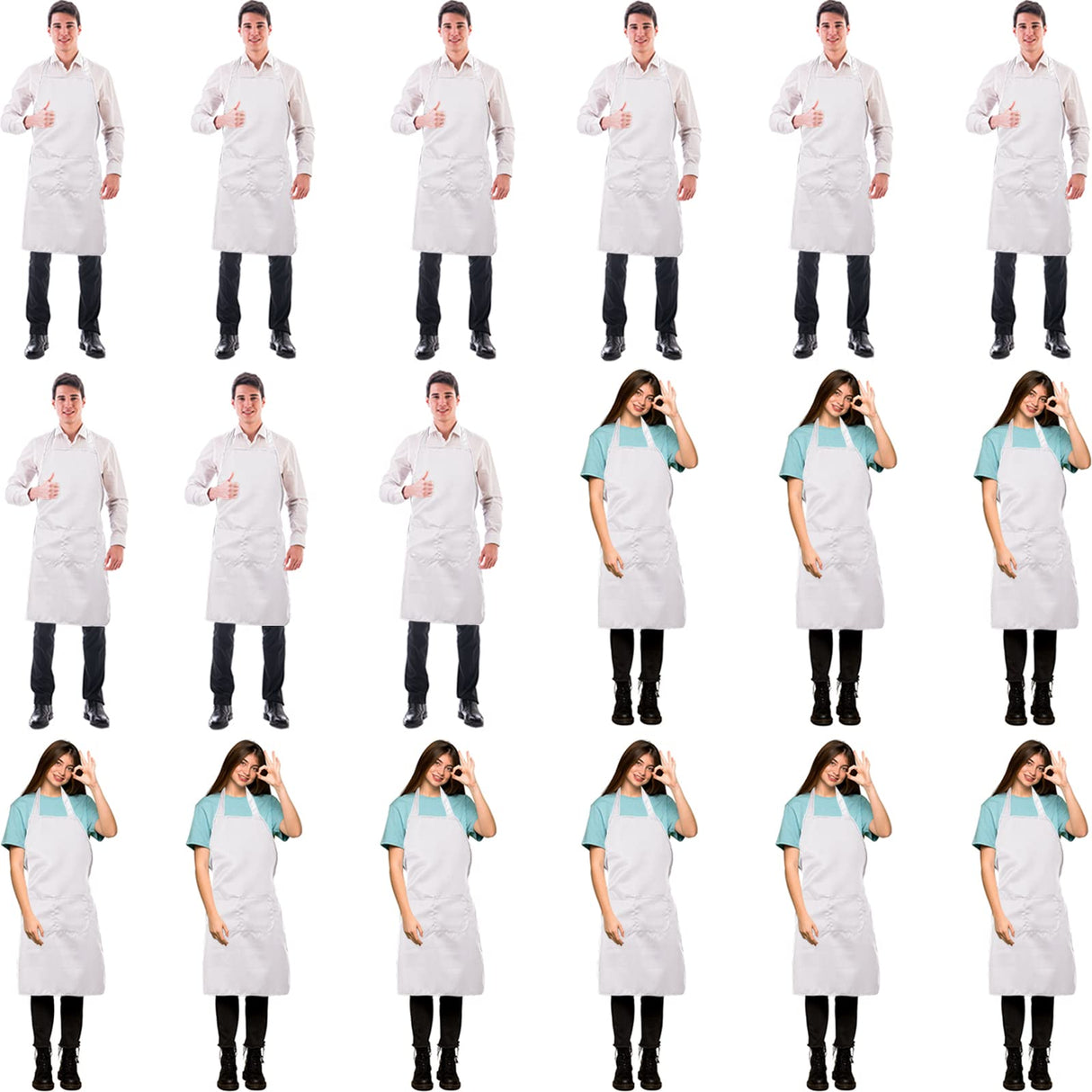 Syhood 18 Pack Bib Apron with Pocket Unisex Commercial Apron Kitchen Plain Bulk Chef Grill Cook Apron for Women Men Cooking Restaurant BBQ Painting Crafting(White) Syhood