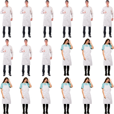 Syhood 18 Pack Bib Apron with Pocket Unisex Commercial Apron Kitchen Plain Bulk Chef Grill Cook Apron for Women Men Cooking Restaurant BBQ Painting Crafting(White)