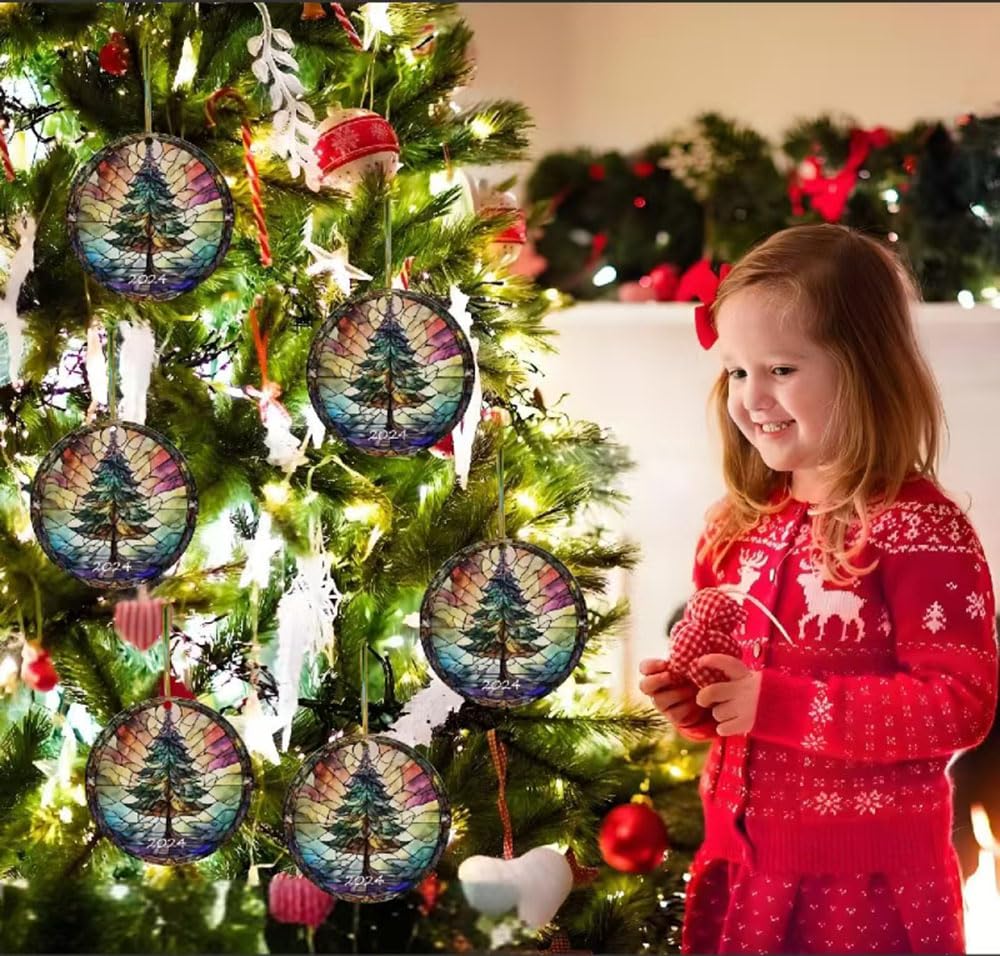 Santa Claus Ornaments 2025 in Stained Glass Style,2025 Christmas Ornaments, Round Fun Acrylic Decoration Gifts (Santa Claus) YCXXGS