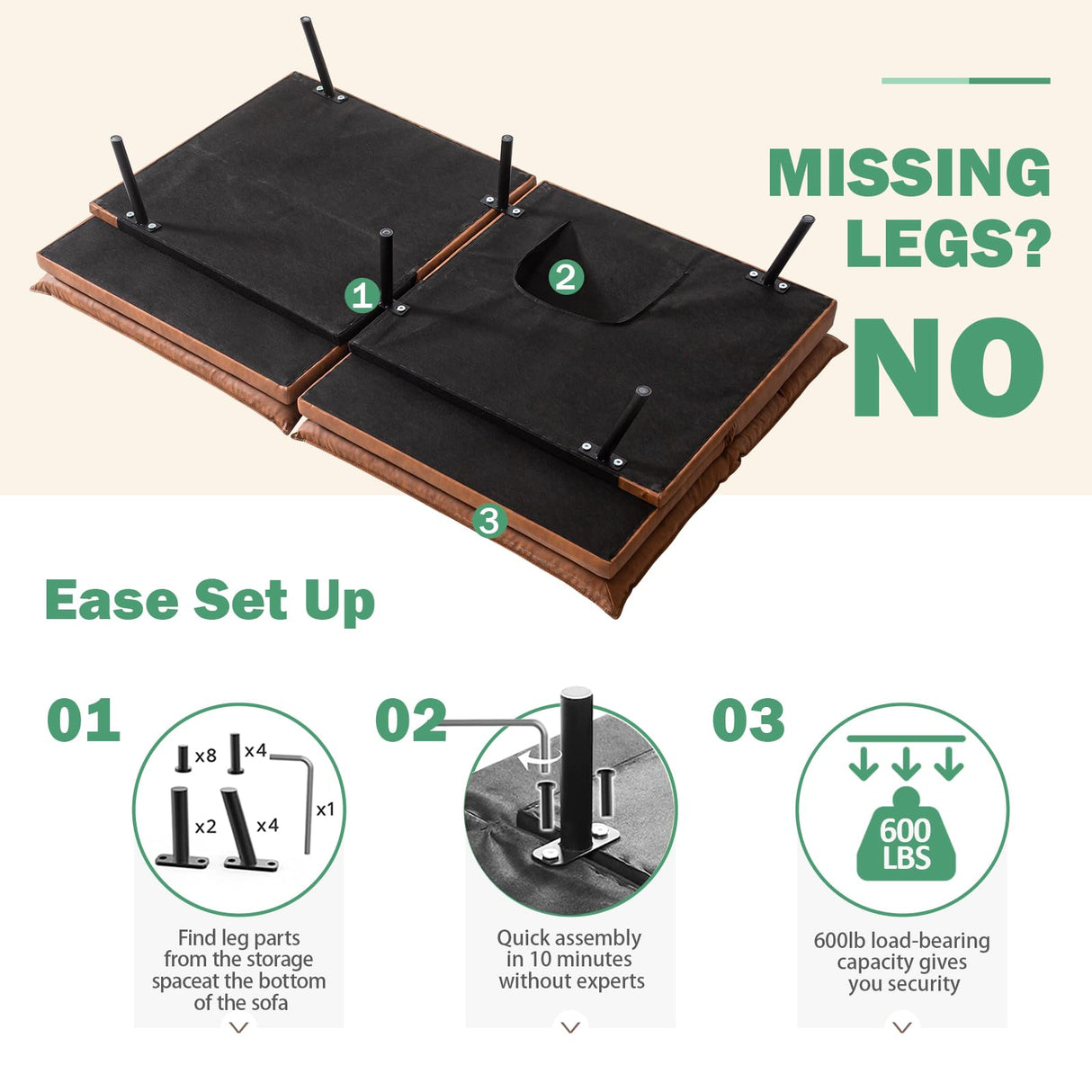 Vyfipt SF-534CH Sofa Bed, Saddle Brown Vyfipt