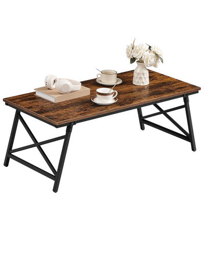 CHOEZON 41.3" Folding Coffee Table with Safety Buckles, Low Coffee Table, Portable Floor Table, for Sitting on The Floor, for Living Room, Bedroom, Balcony, Caravan, Rustic Brown and Black TKF01BF