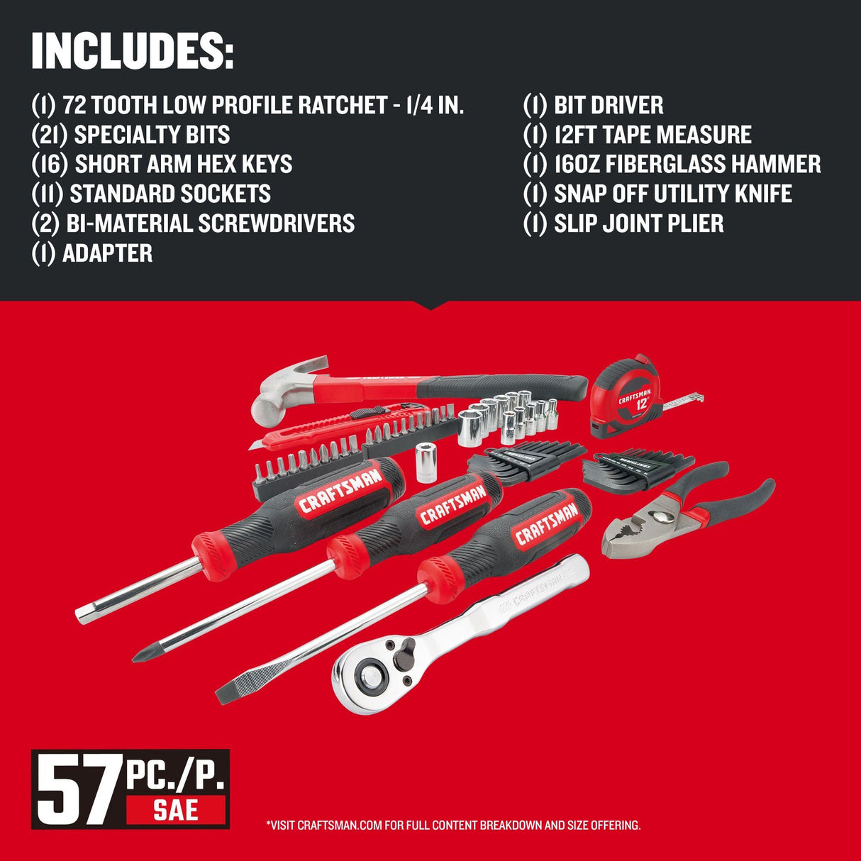 CRAFTSMAN 57 Piece Mechanics Tool Set/Home Tool Set (CMMT99447) CRAFTSMAN