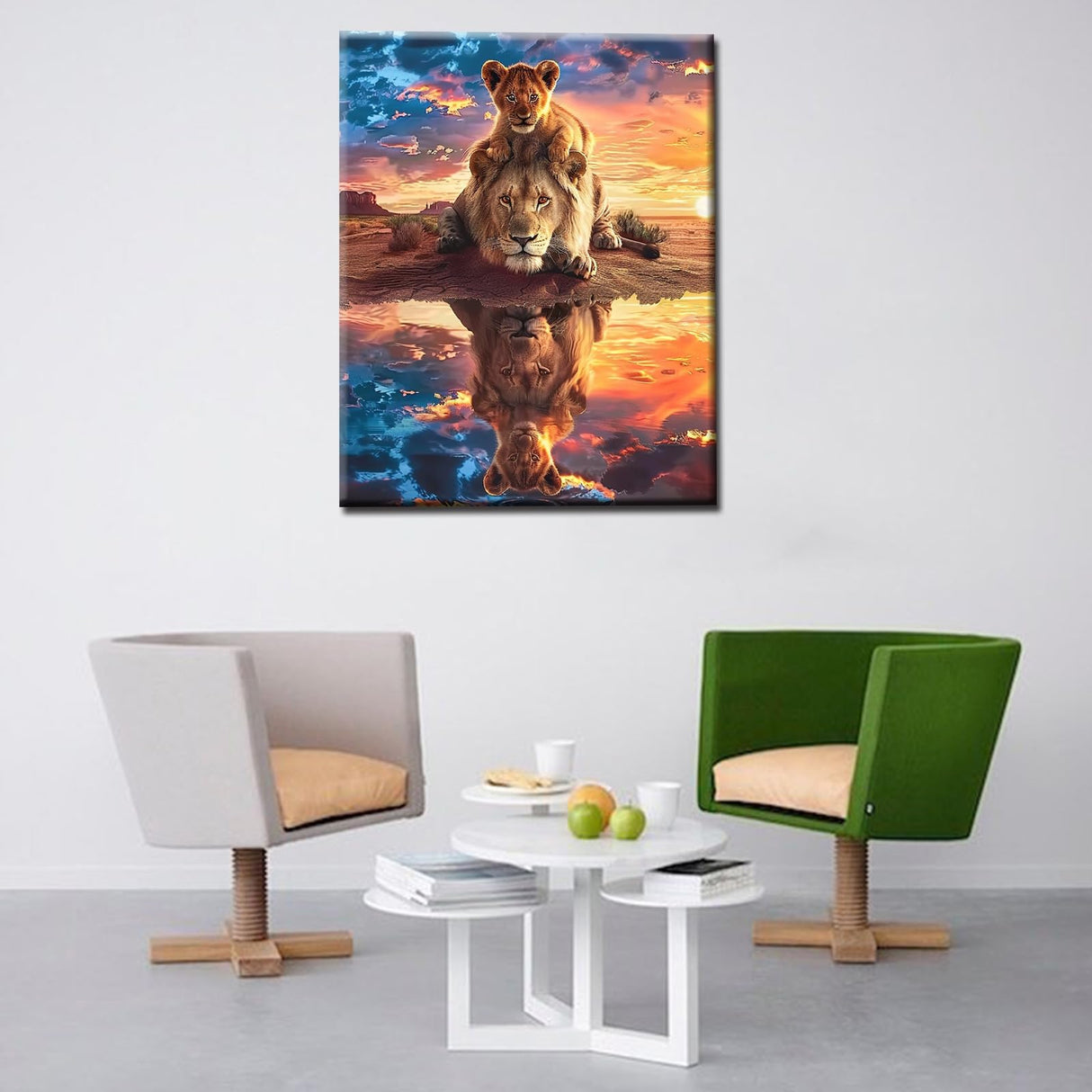 Paint by Numbers Kits for Adult DIY Reflection of Animals in Water Acrylic Pigment King of The Prairie Lion Canvas Oil Painting for Beginner Kids Home Wall Art Decor Gift 16''W x 20''H(Frameless) Aihonmin