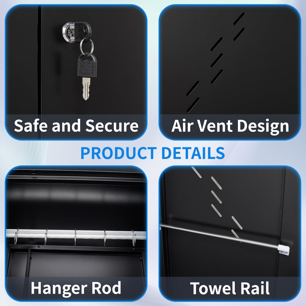 OSEILLC Metal Storage Cabinet with Locking Doors, 75" Tall Garage Storage Cabinet with Hanging Rod, Broom Closet/Freestanding Bathroom Storage Cabinet, Cleaning Tool Storage OSEILLC