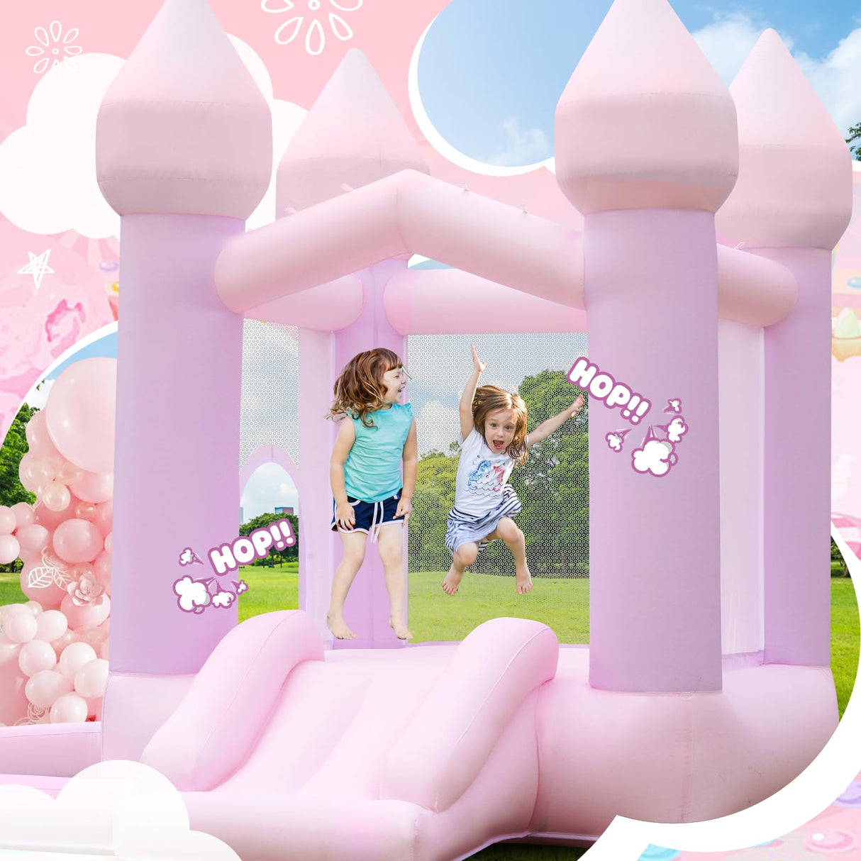 FBSPORT White Bounce House, Inflatable Bouncer with Air Blower,Indoor & Outdoor Bouncy Castle with Big Ball Pit for Wedding Party Kids Birthday Party, Easy to Install FBSPORT