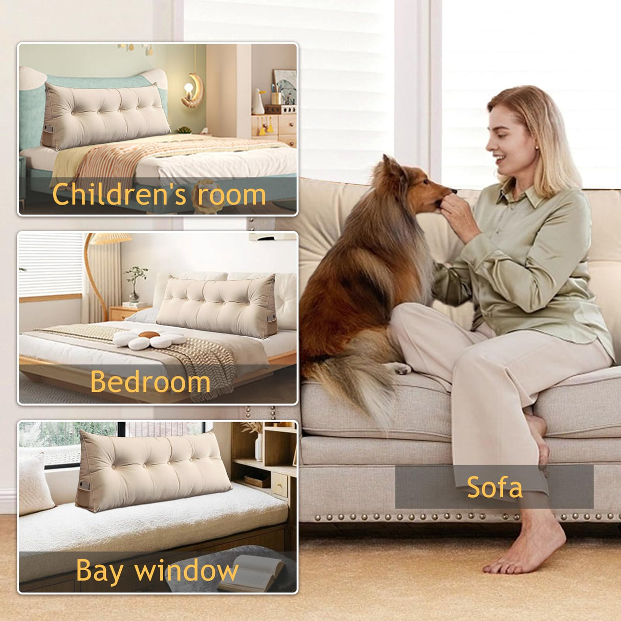 Triangular Wedge Headboard Pillow Bed Rest Backrest, Large Bolster Cushion Removable with Side Pockets Positioning Support for Reading Sitting Daybed Sofa Bunkbed, Brown 100cm (Brown-100cm) LOGICFEVER