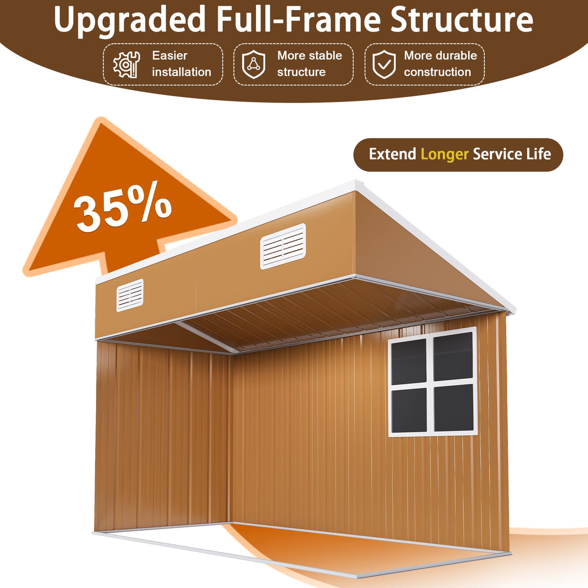 YOPTO 8x4 FT Sheds & Outdoor Storage,Heavy-Duty Metal Steel Shed with Windows and Weatherproof Sloped Roof,Waterproof Tool Sheds w/Lockable Door & Ventilation,for Garden,Lawn,Brown YOPTO