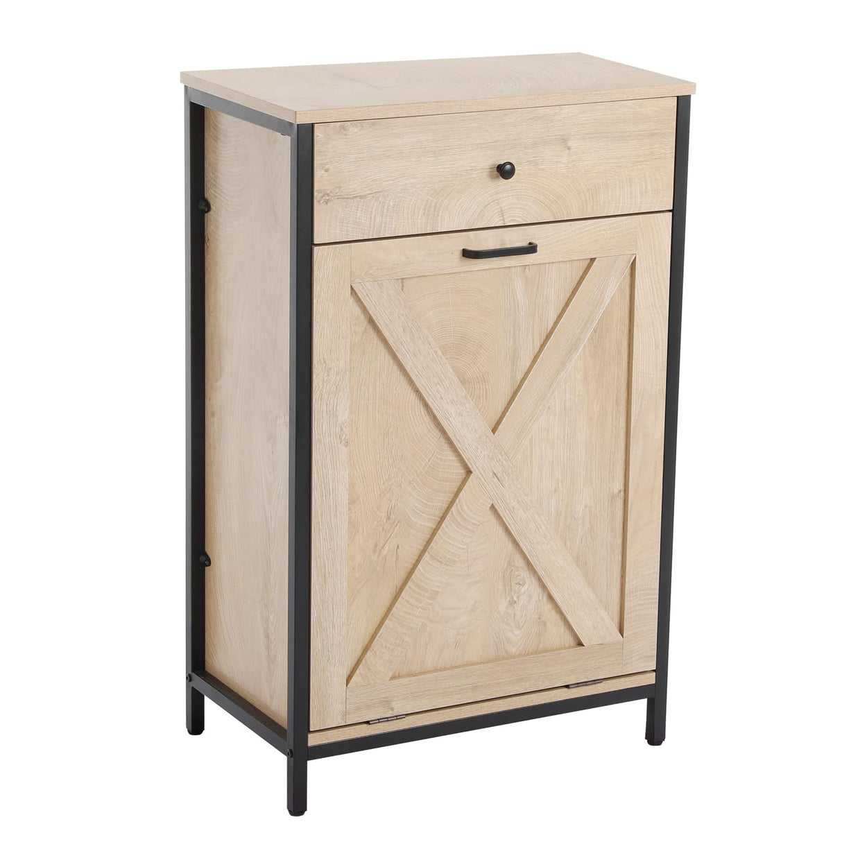 UEV Oak Color Style Trash Cabinet, Tilt Out Trash Cabinet with Solid Hideaway Drawer,Rustic Kitchen Trash Cabinet,Free Standing Wooden Kitchen Recycling Cabinet Trash Can Holder (Single) UEV