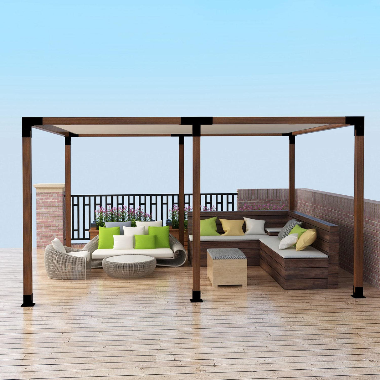 Meruzy Pergola Bracket Kit,3-Way Stainless Steel Pergola Elevated Wood Stand T Brackets & Post Base Brackets for 4" x 4" (Actual 3.5" x 3.5") Wood Beams Lumber Meruzy