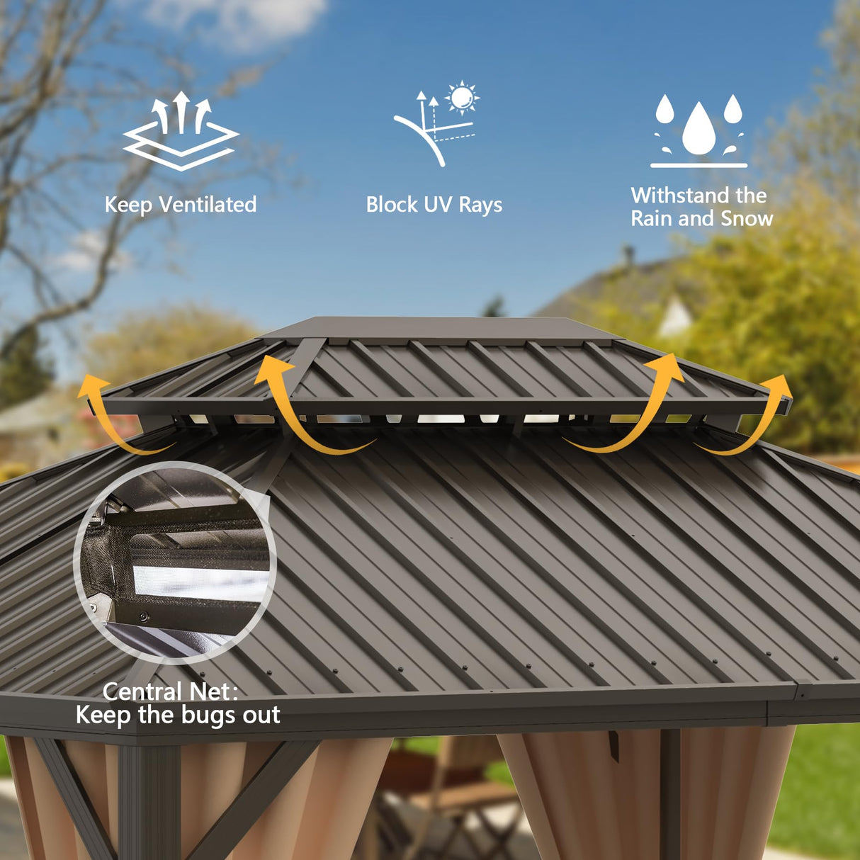 Domi 10'x14' Hardtop Gazebo Canopy Metal,Outdoor Aluminum Gazebo with Galvanized Steel Double Roof,Curtain and Netting,Permanent Gazebo Pavilion for Patio Deck,Backyard domi outdoor living