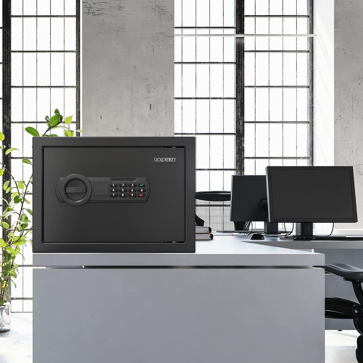 <1.2 cu.ft.>Goldenkey Small Digital Safe Box for Document with Electronic Keypad&Removable Shelf, Personal Safe for Home Office, Hotel, Silent Model, Wall&Floor Mount, 9.84"D x 13.78"W x 9.84"H GOLDENKEY