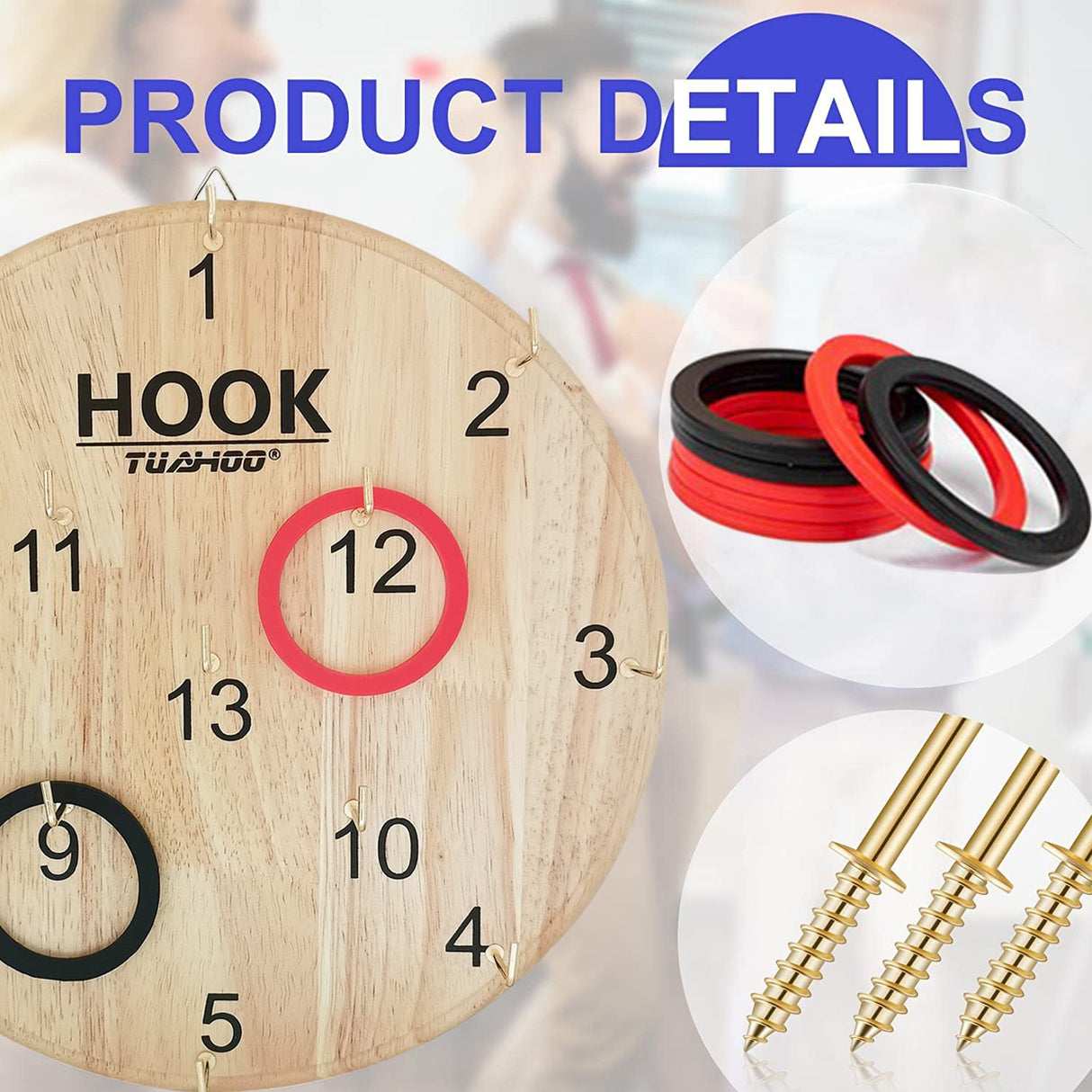 TUAHOO Hanging Hook Ring Toss Game for Kids Adults, Wooden Board Darts Hookie Wall Game for Game Room, Indoor Outdoor Yard Game for Family Holiday Party Backyard Toys TUAHOO