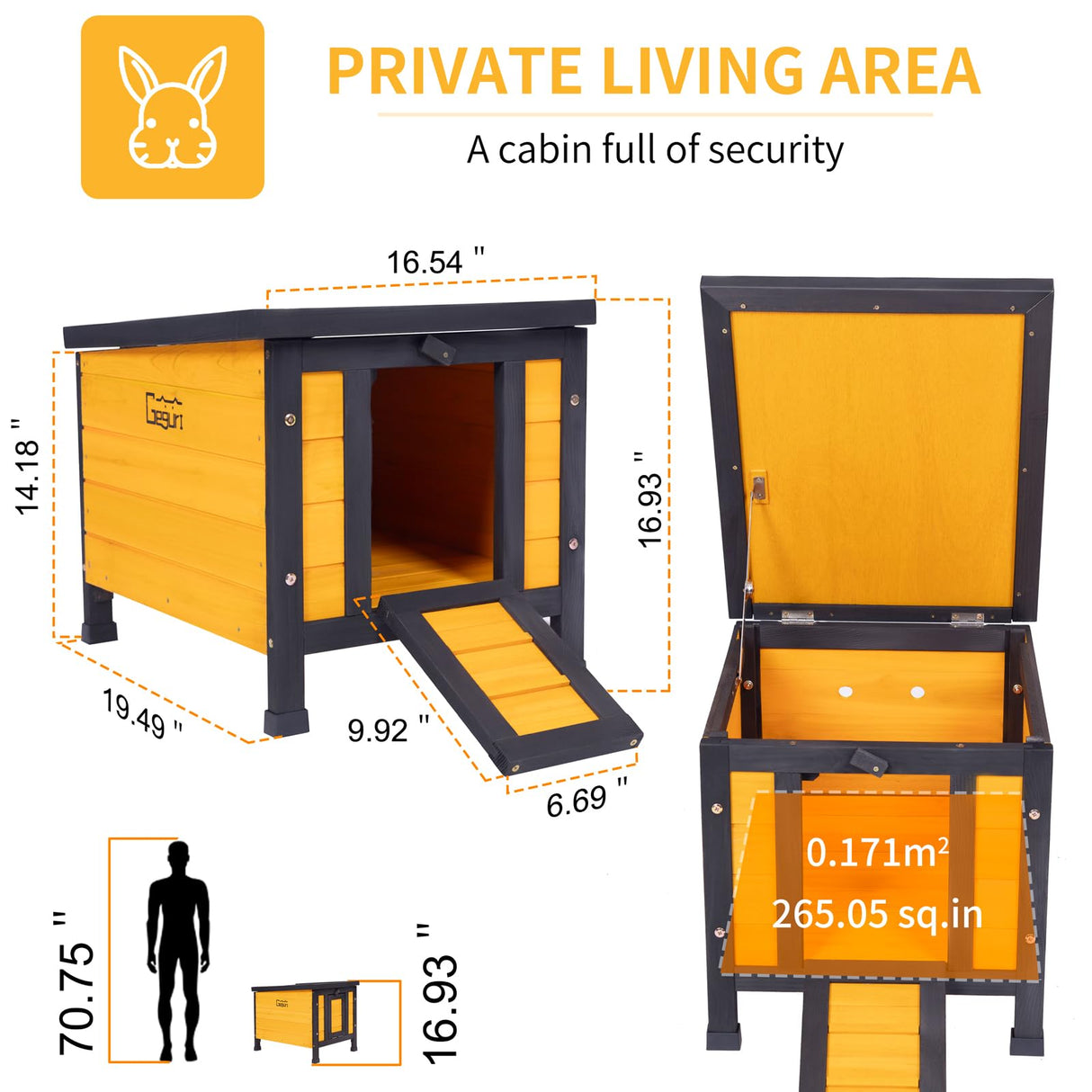 GEGURI Outdoor Cat House Weatherproof, Rabbit Hutch & Indoor Bunny Cage, Wooden Shelter for Feral Cats, Rabbits, Chickens & Small Animals GEGURI
