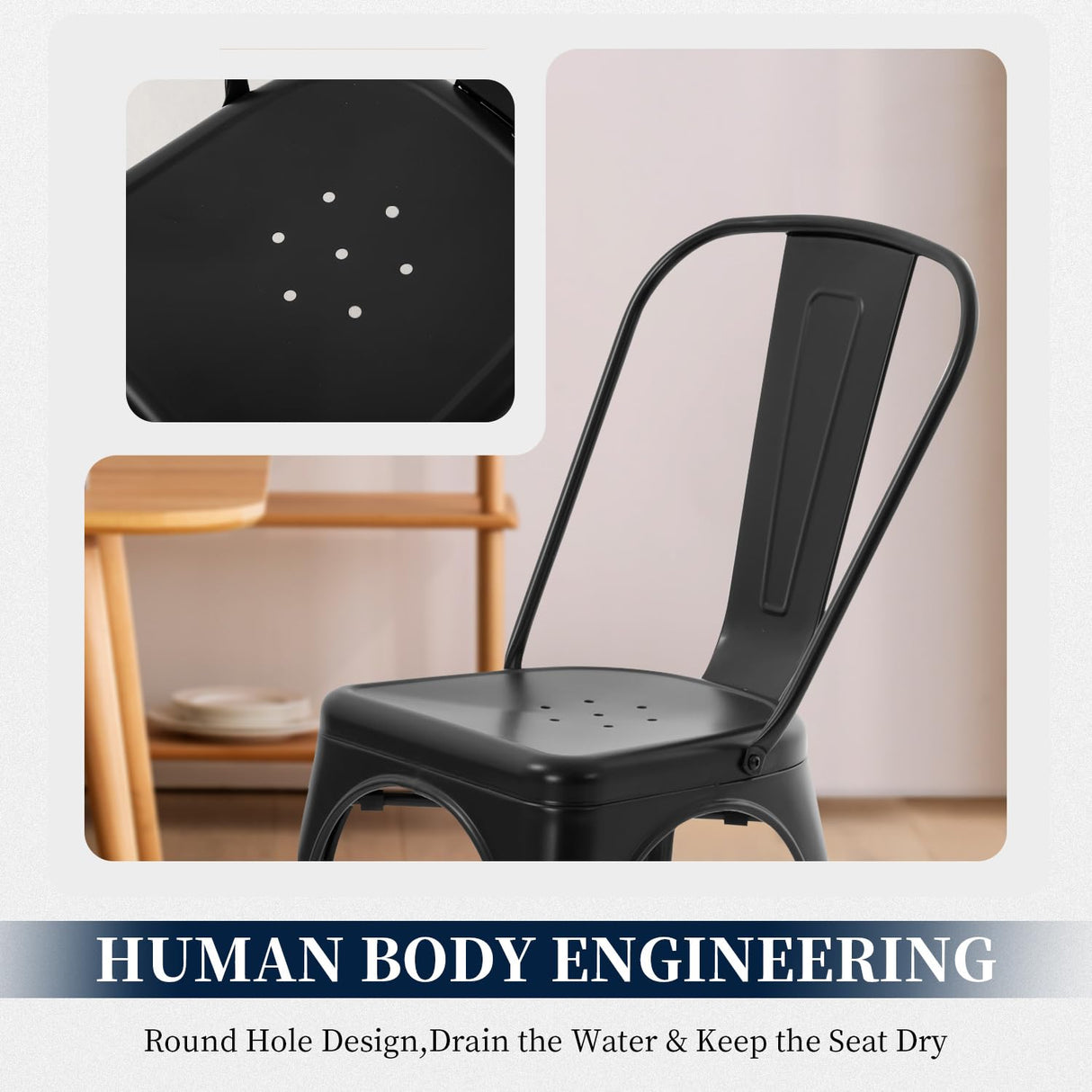 FDW Metal Dining Chairs Set Of 4 Indoor Outdoor Chairs Patio Chairs Kitchen Metal Chairs 18 Inch Seat Height Restaurant Chair Metal Stackable Chair Tolix Side Bar Chairs 330LBS Weight Capacity FDW