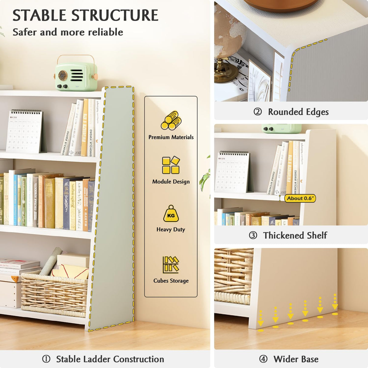 IOTXY Wooden Extendable Shelf Bookcase - 3-Tier Ladder Low Short Bookshelf for Small Space or Corner, Dark Walnut, L IOTXY