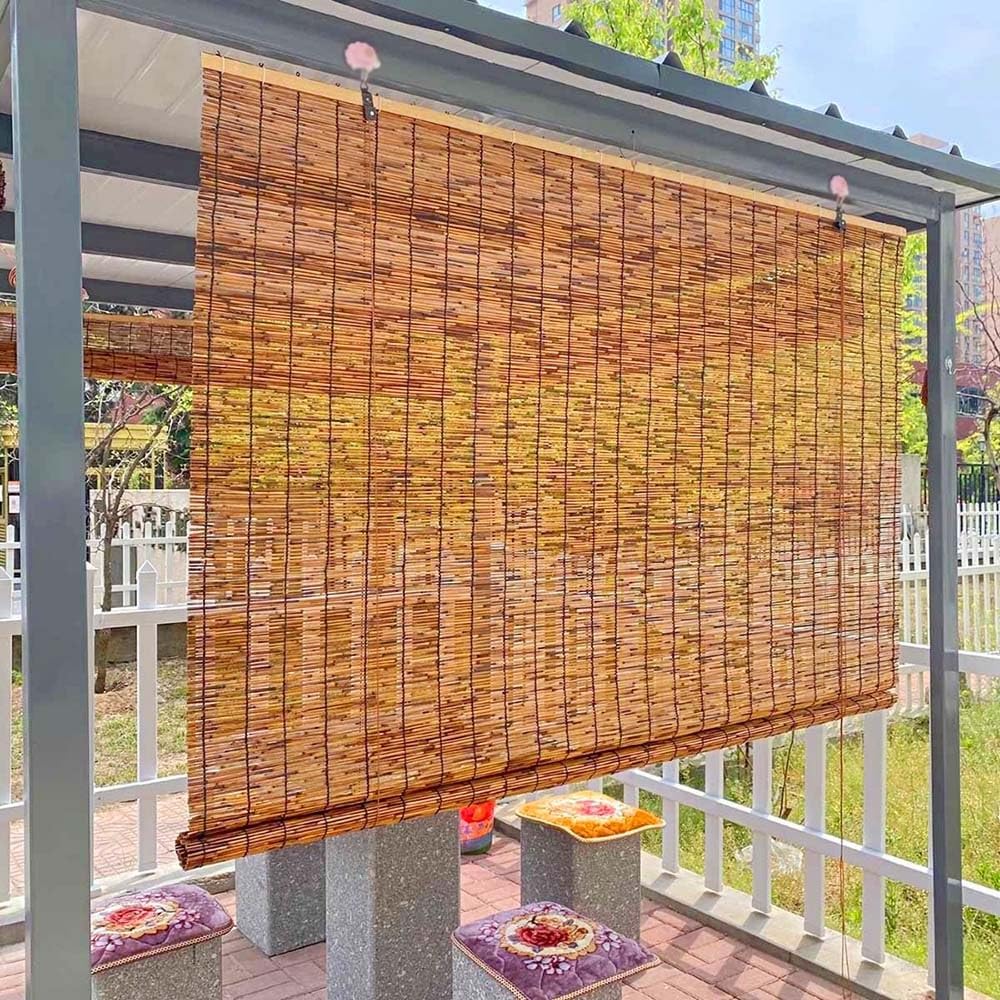 VSOYRA Bamboo Exterior Blinds Cordless Roll up Patio Shades, Bamboo UV Protection Roller Shades for Windows 31 32 33 34 35 36 37 38 39 40 72 64 Bamboo Indoor/Outdoor Privacy Roman Curtain VSOYRA