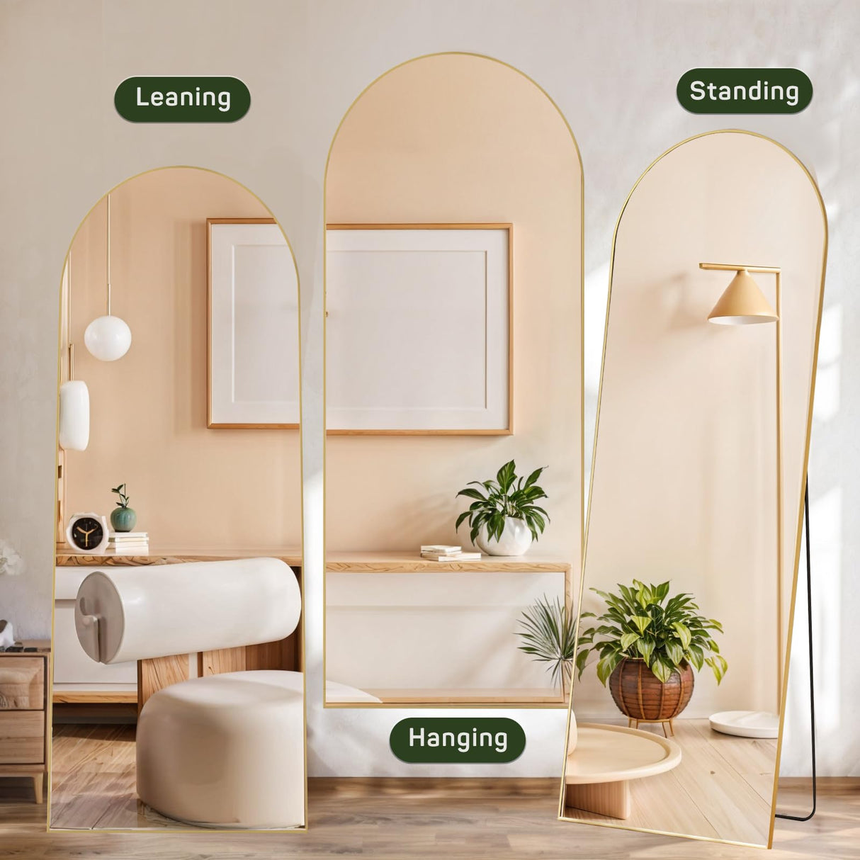 Arched Mirror Full Length, 16"x59" Body Wall Mirrors with Shatter-Proof Glass, Floor Standing, Hanging or Leaning, Tall Arch Mirror with Stand Aluminum Alloy Frame for Bedroom Cloakroom Zibbizo