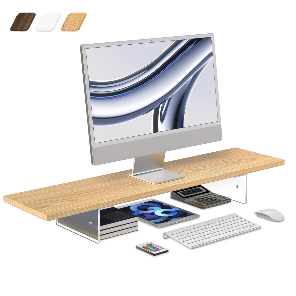 LA QUEENIE Monitor Stand Riser,Wood & Acrylic Computer Monitor Stand with LED Light,Desk Accessories Desktop Organizer Stand for Computer,Laptop,Printer,PC & TV Screen Riser LA QUEENIE
