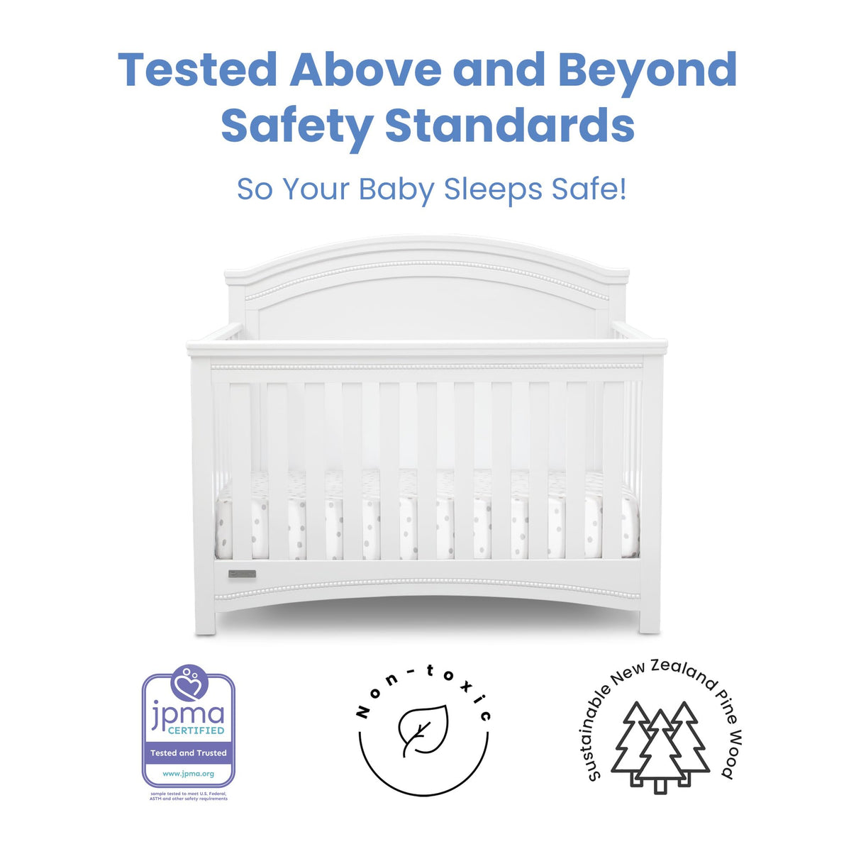 Delta Children Simmons Kids SlumberTime Emma 4-in-1 Convertible Baby Crib N More - Greenguard Gold Certified, Bianca White Delta Children