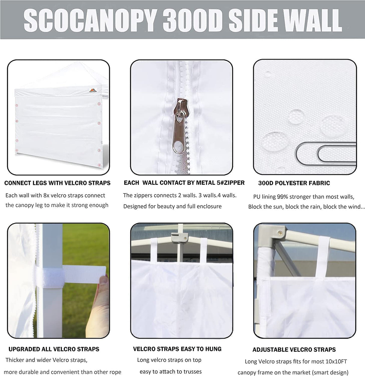 SCOCANOPY Sidewalls for 10x10 Canopy Frame, 3 Pack SunWalls Only,White SCOCANOPY