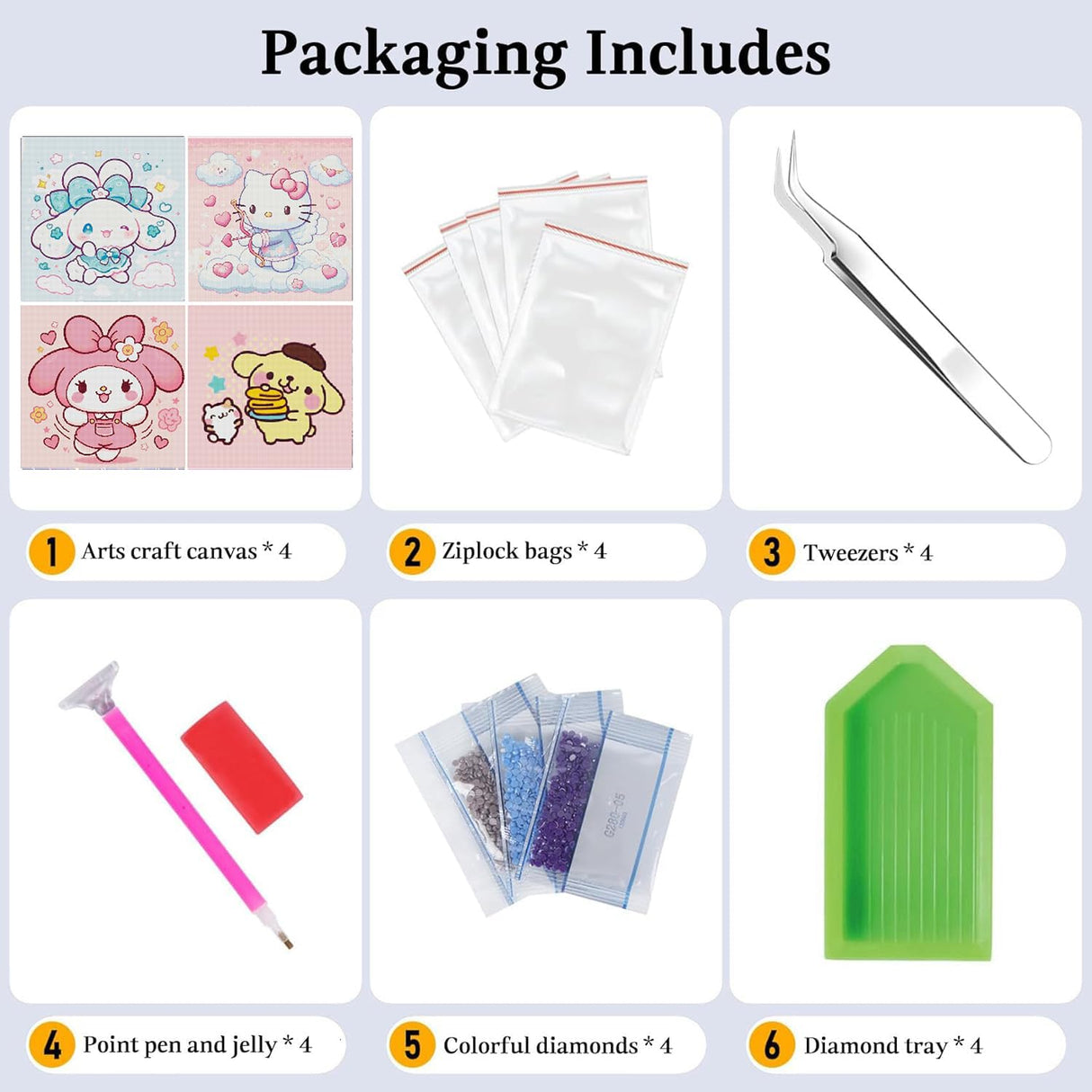 JAKI 4 Pack Cartoon Diamond Art Kits for Adults,Diamond Art Painting Kits for Adults,5D Full Drill Gem Art Kits for Home Wall Decor(12x12inch) JAKI