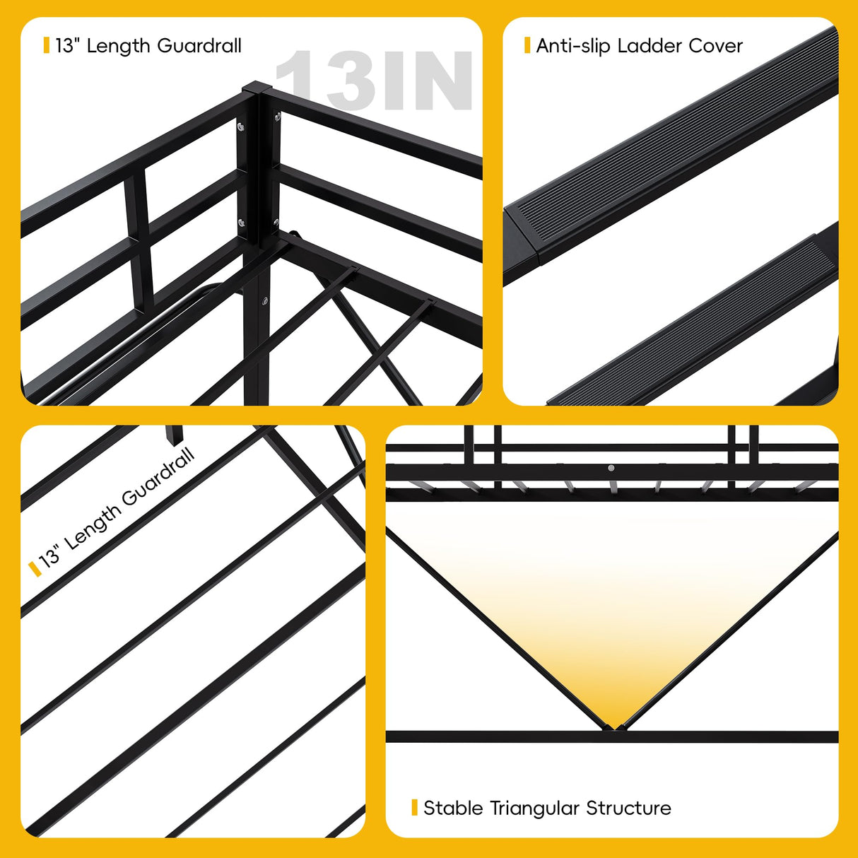 LIPIGE Loft Beds,Loft Bed Twin with Built-in Power Outlet LED Lights,Clothing Hanger Space Saving,Storage Pouch,Heavy Duty Metal Safety Guard Rail for Kids Teens Adults,No Box Spring Needed,Black LIPIGE