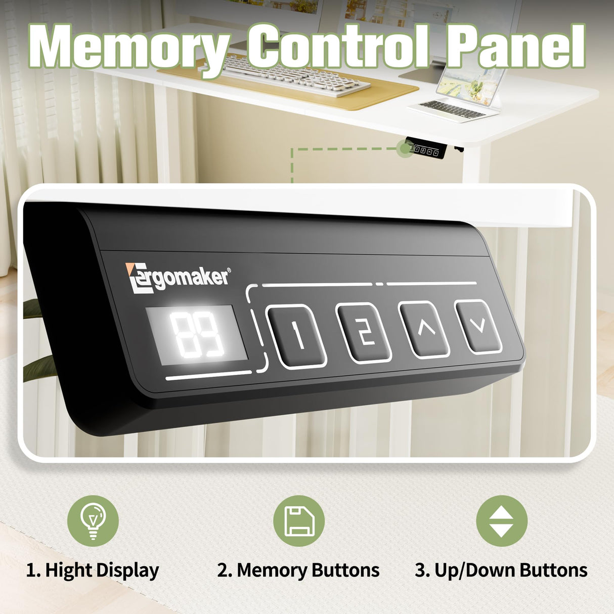 ERGOMAKER 63" Electric Standing Desk, Adjustable Height, Sit Stand Up Desk for Home Office & Computer Workstations, Memory Controller, White ERGOMAKER