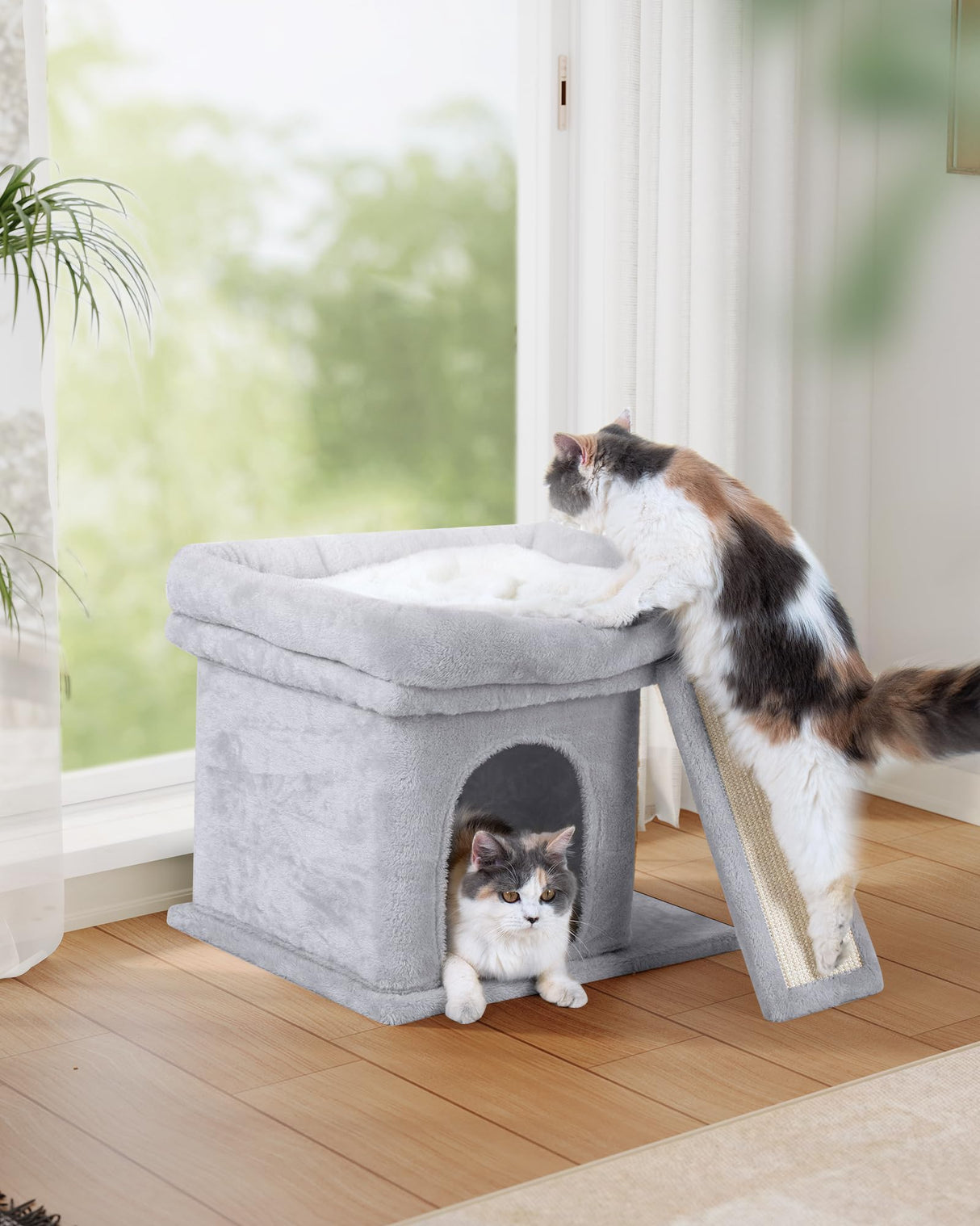 Aechonow Cat Tree Tower for Large Cat, Cat Bed House with Large Perch for Adult Cats, 20 * 16.5 Inch Big Platform for Indoor with Super Cozy Mat, Large Condo with Scratching Post, Light Gray Aechonow