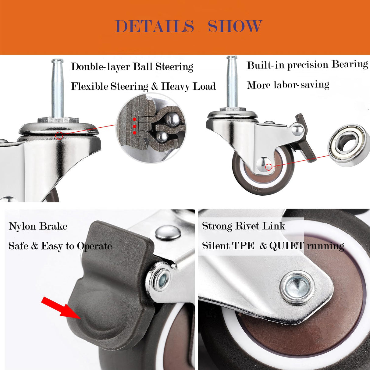 Stem Caster Wheels with 5/16" x 1-1/2" (8 x 38mm) Stem Sockets TPR Replacement Castors Swivel Casters for Carts, Furniture, Dolly, Workbench (2.0 inch Without Brakes) YEWEKE